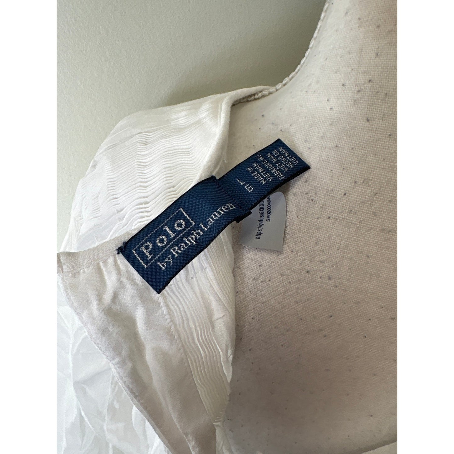 Polo by Ralph Lauren White Smocked Neck Long Sleeve Swing Top Sz L