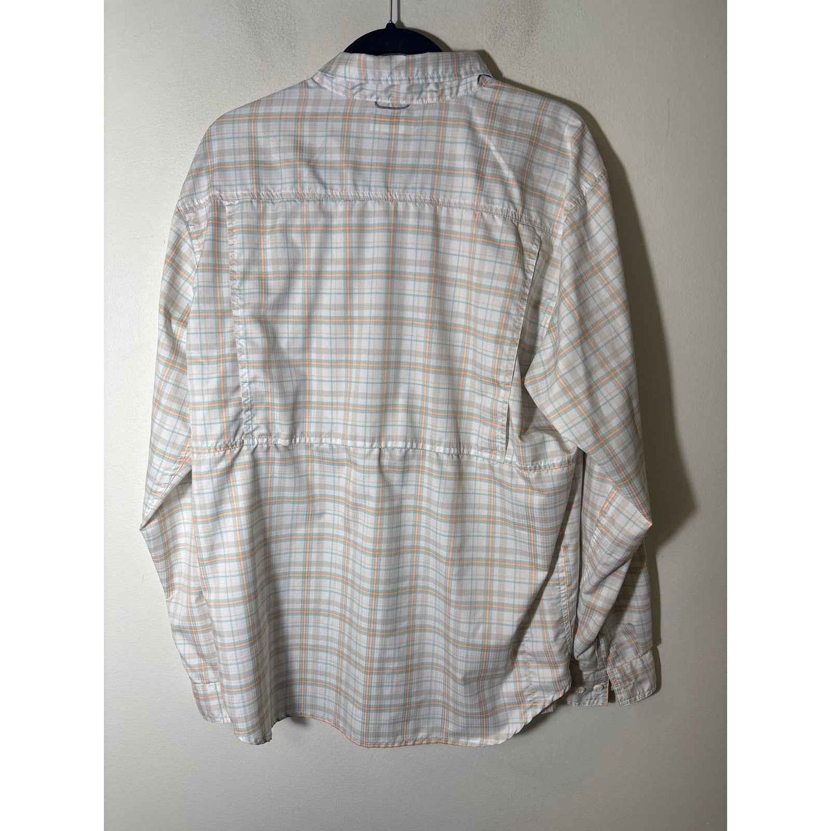 Mens Columbia Orange and Teal Plaid SPF Long Sleeve Shirt Sz L