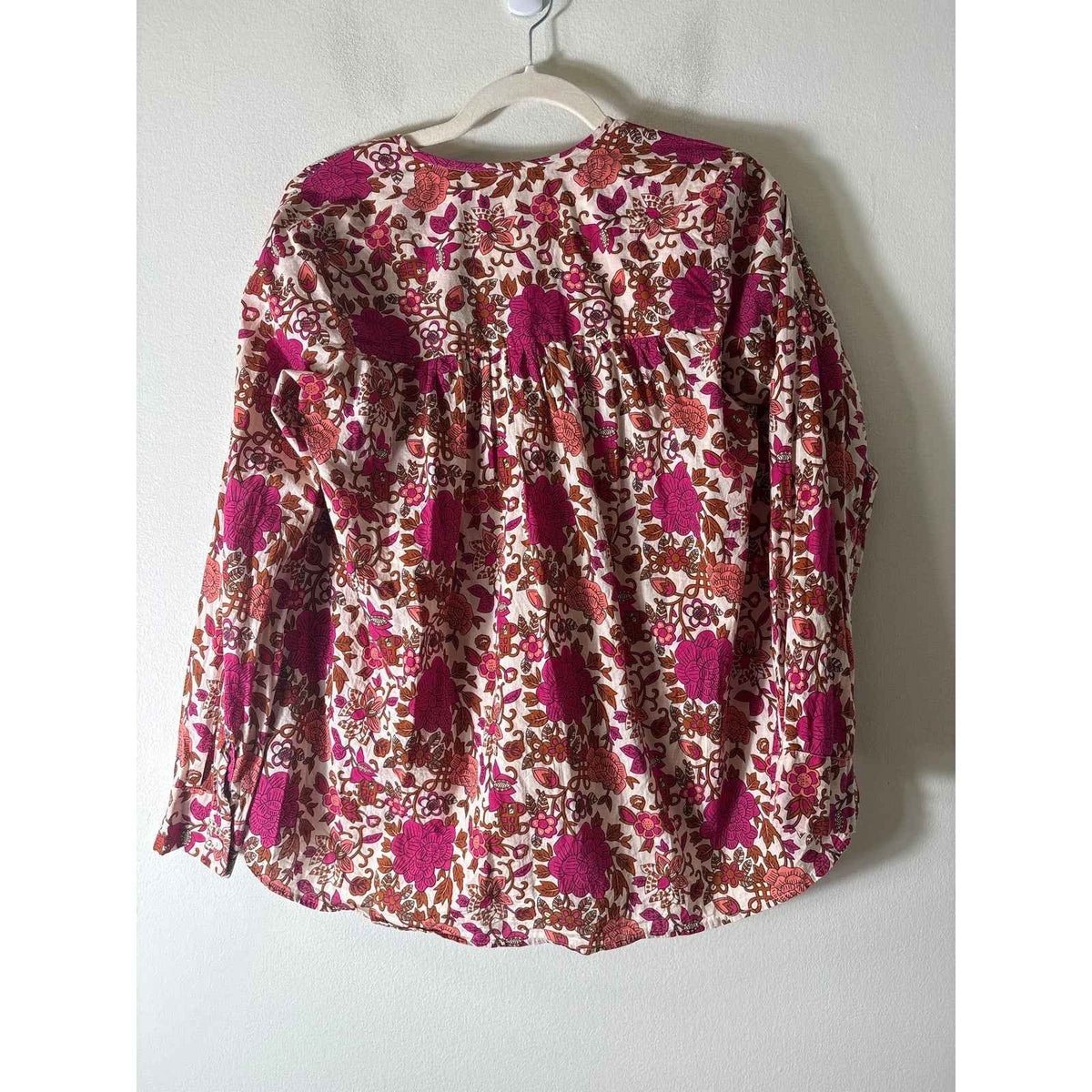 Mille Resort Dark Pink Floral Long Sleeve Cotton Button Up Top Sz S