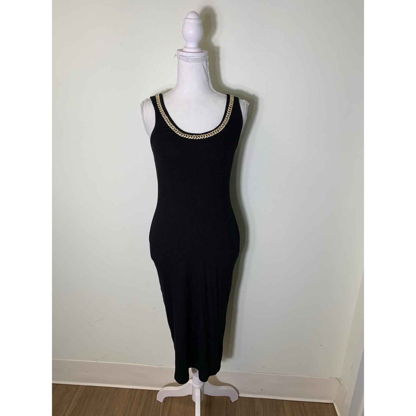 Generation Love Black Sleeveless Ribbed Body Con Midi Dress Sz XS