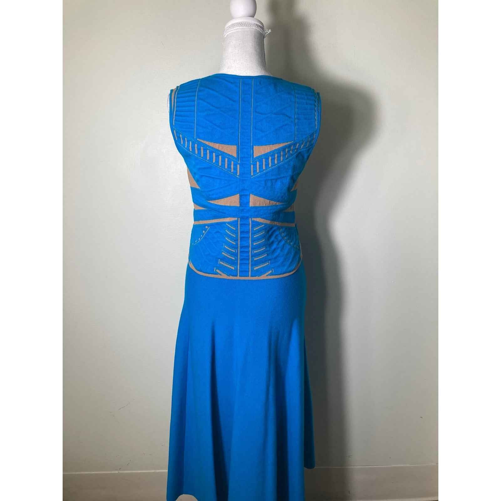 RVN Turquoise Blue and Tan Skirt Set S