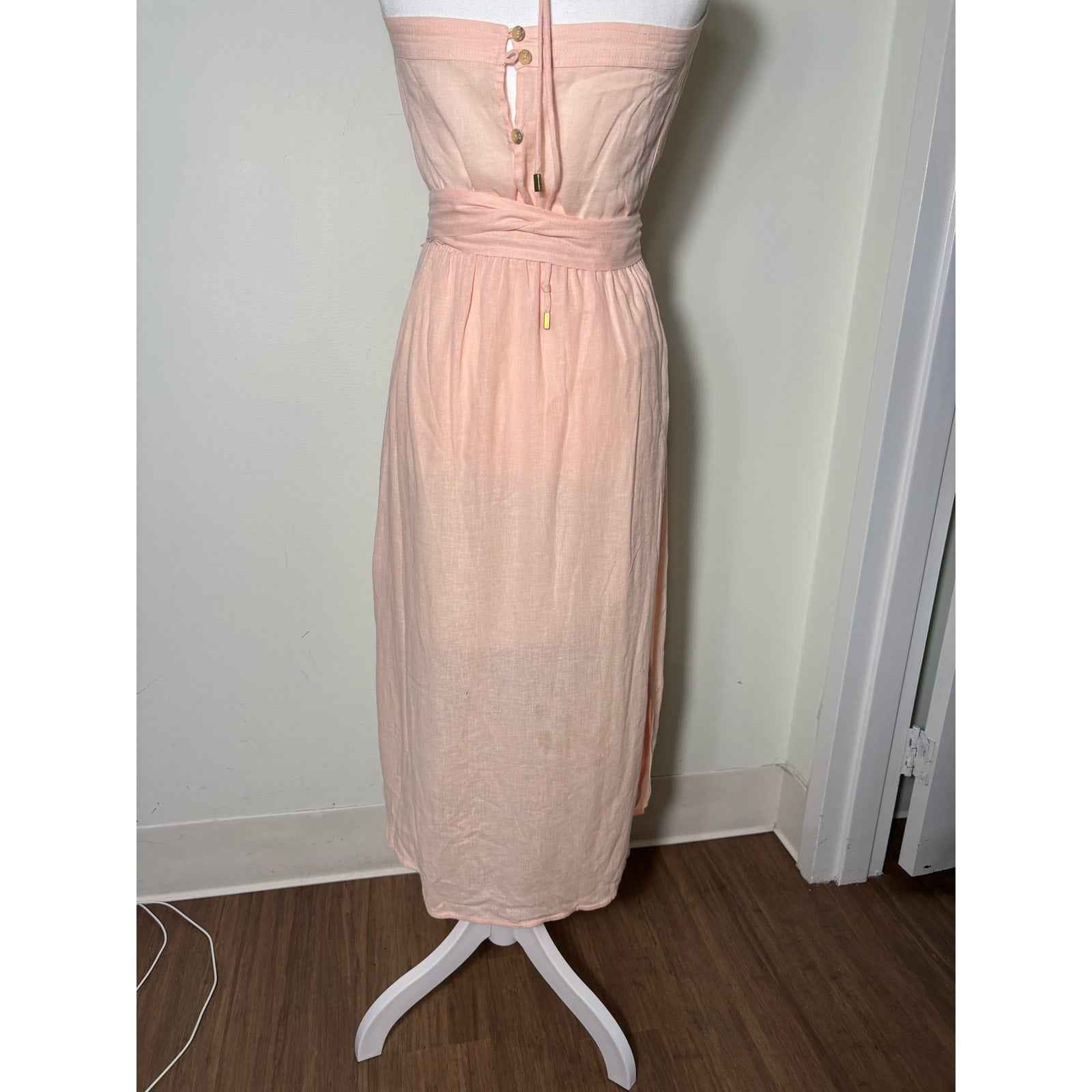 Vix Peach Linen Hater Midi Dress Sz S