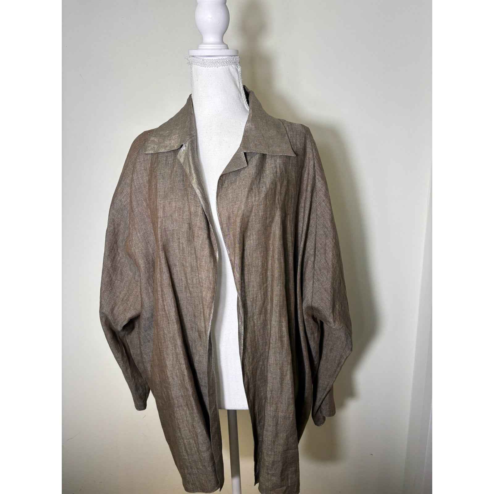 NWT Shamask Dark Taupe Metallic Open Front Shirt Style Cardigan Sz 3