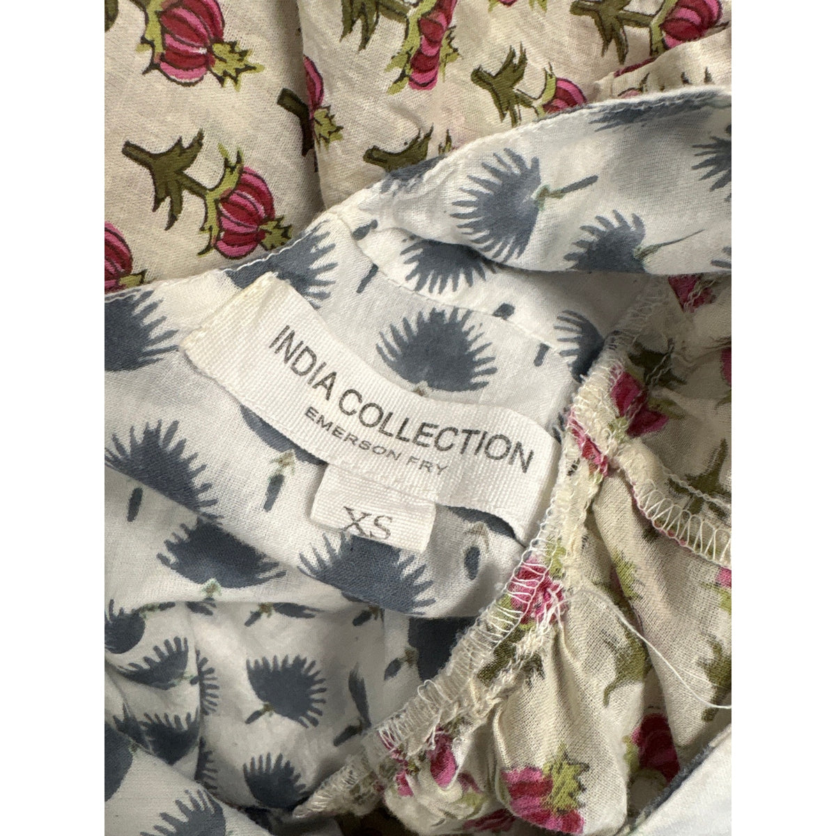Emerson Fry / India Collection Pink and Blue Block Print Cotton Top Sz S