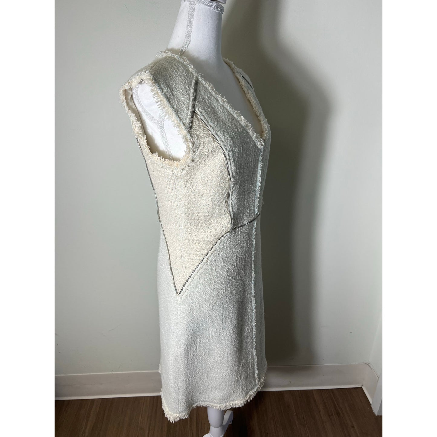 Rebecca Taylor Cream With Light Blue Insets V Neck Sleeveless Mini Dress Sz 8