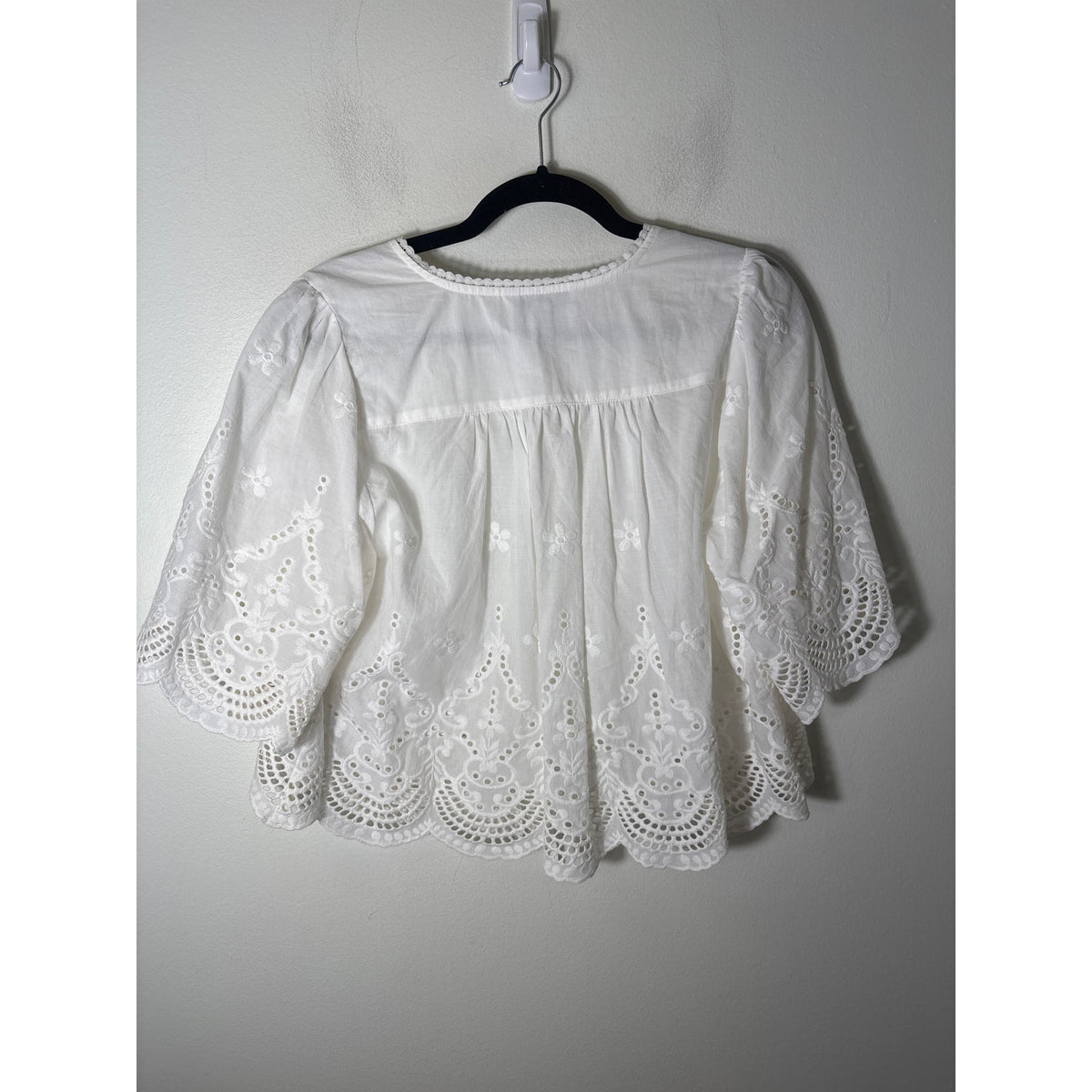 Liverpool Los Angeles White Half Sleeve Cotton Eyelet Cardigan Sz S