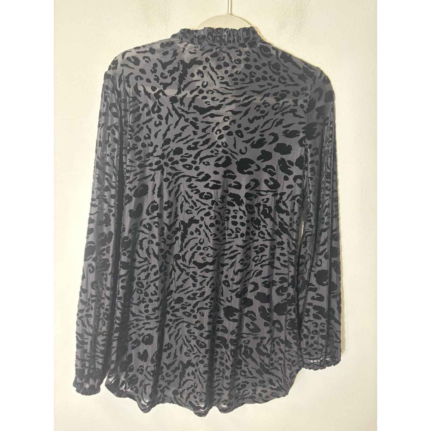 White House Black Market Black Mixed Media Semi Sheer Long Sleeve Top Sz S