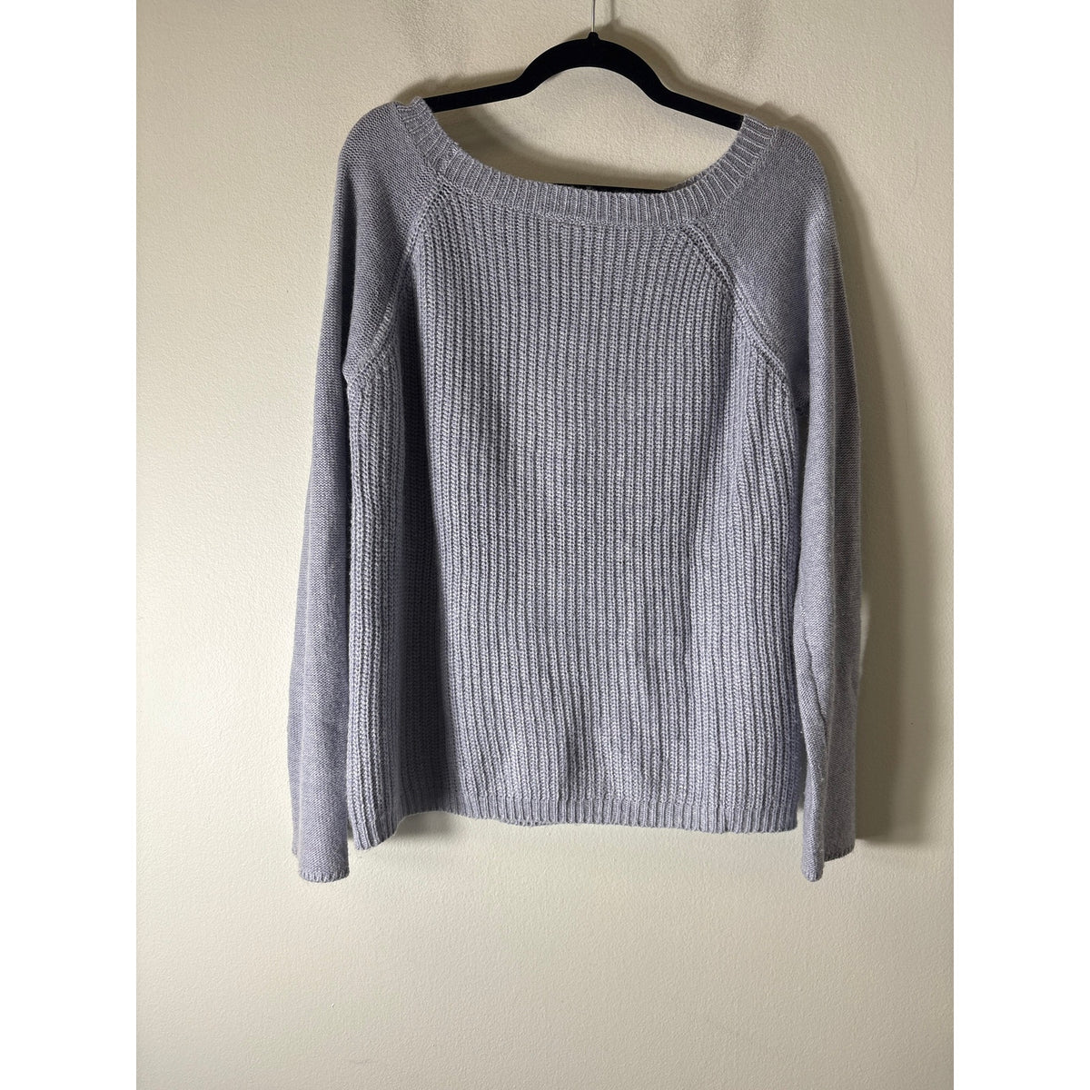 Mono B Blue Gray Long Sleeve Boat Neck Knit Sweater Sz L