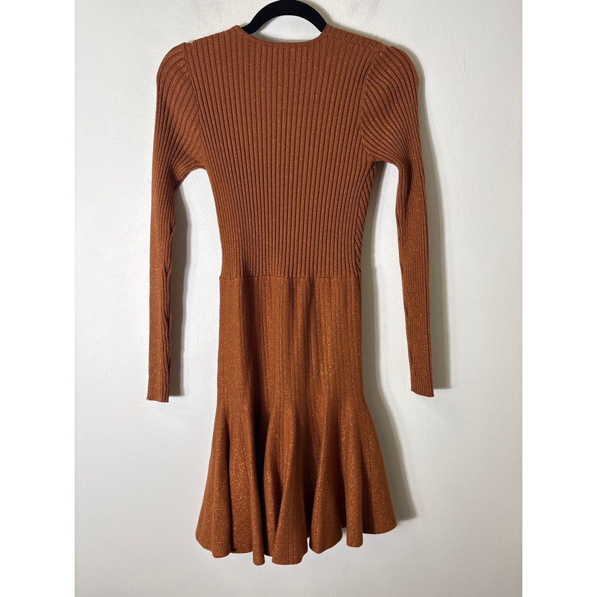 Lea & Viola Brown Shimmer Ribbed Cross Front Mini Dress Sz M