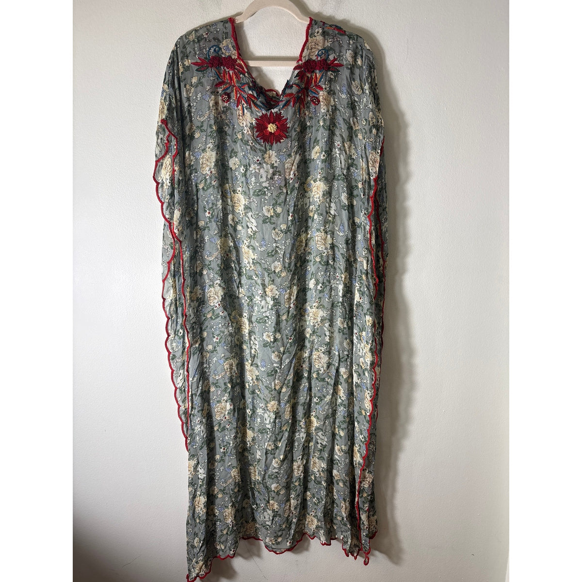 Zara Sage Green Floral Midi Tunic Dress Sz M