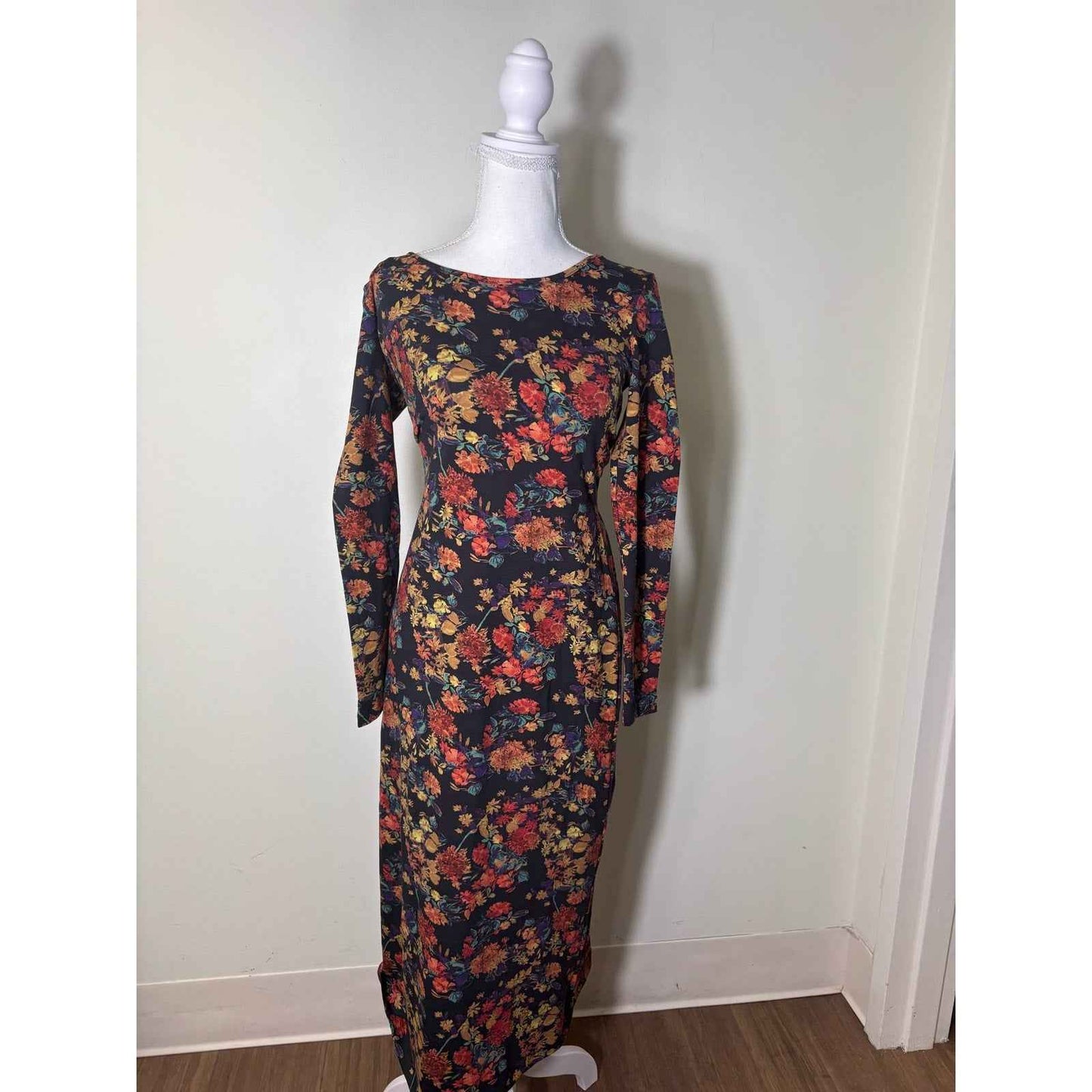 NWT Peruvian Connection Black Long Sleeve Candlelit Floral Maxi Dress Sz XS