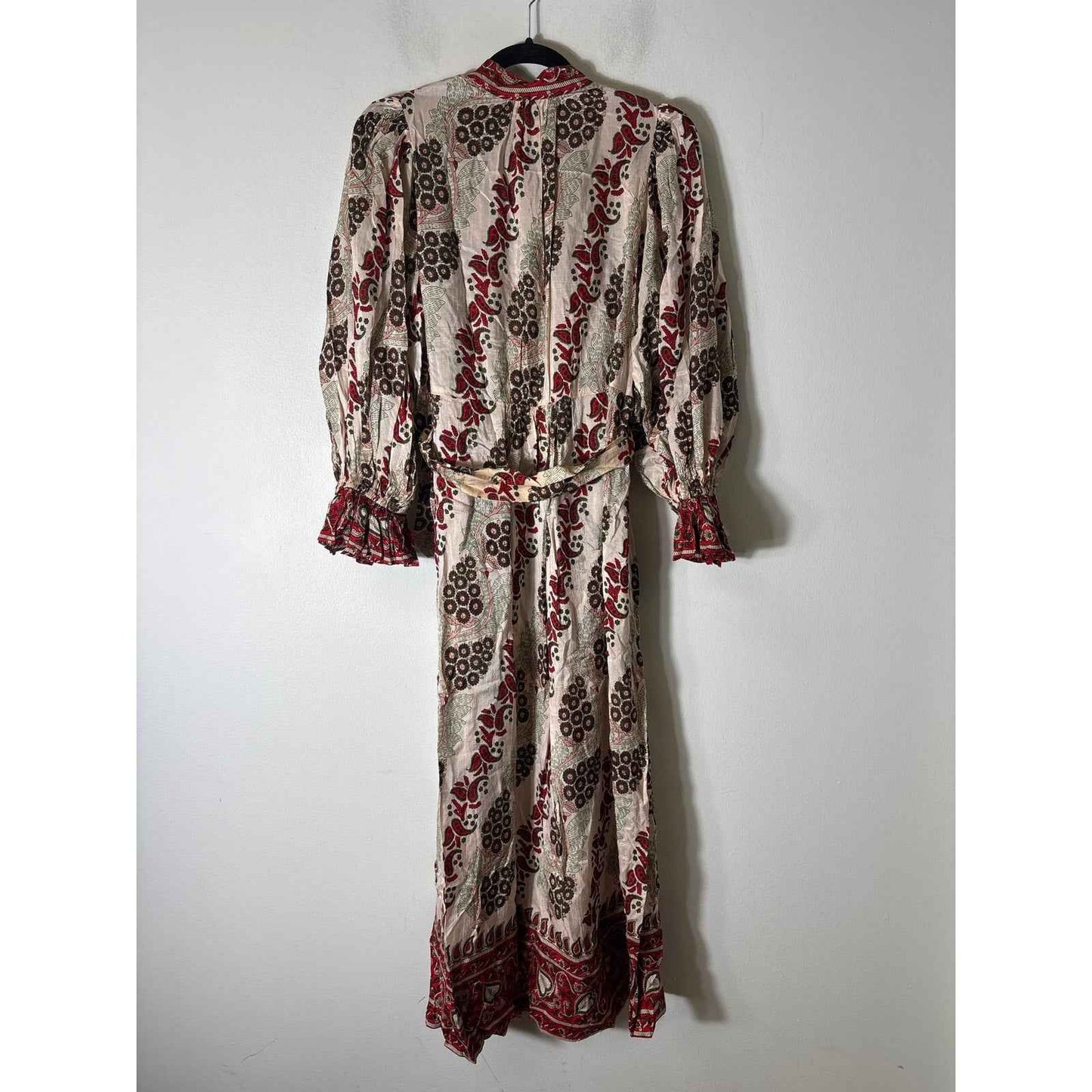 by TiMo Red and Off White Long Sleeve Belted Maxi Dress Sz L