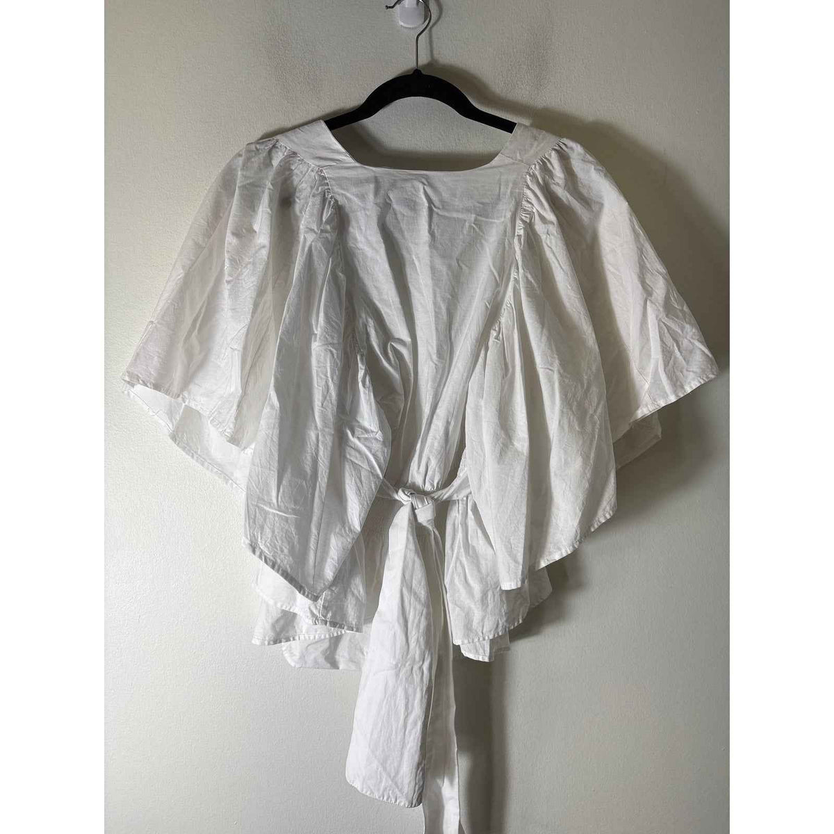 Zara Crisp White Bat Wing Sleeve Cotton Wrap Top Sz M