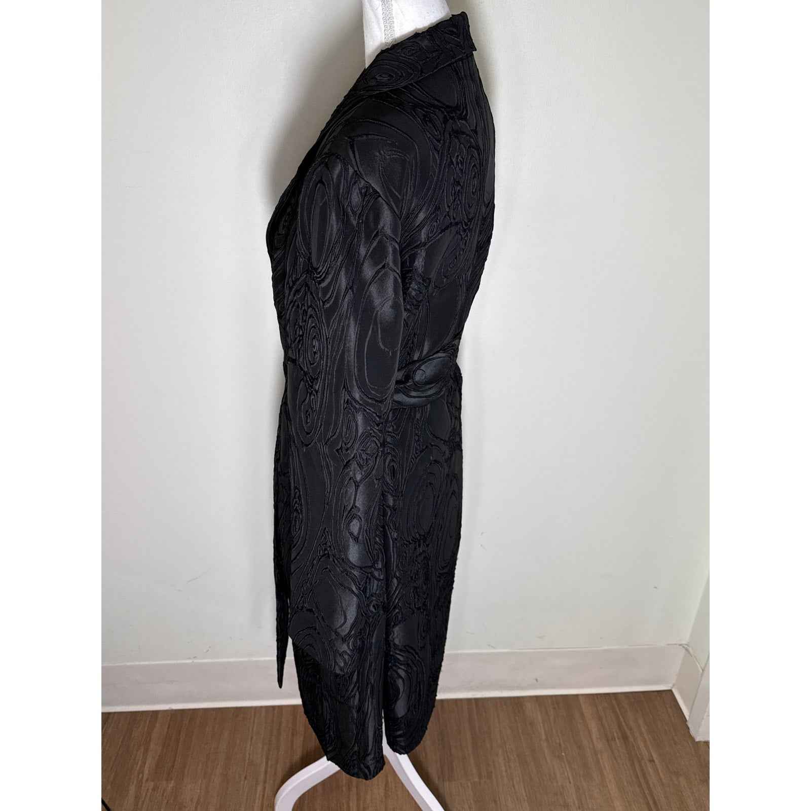 Abbeyglass Black Embroidered Midi Coat Sz L