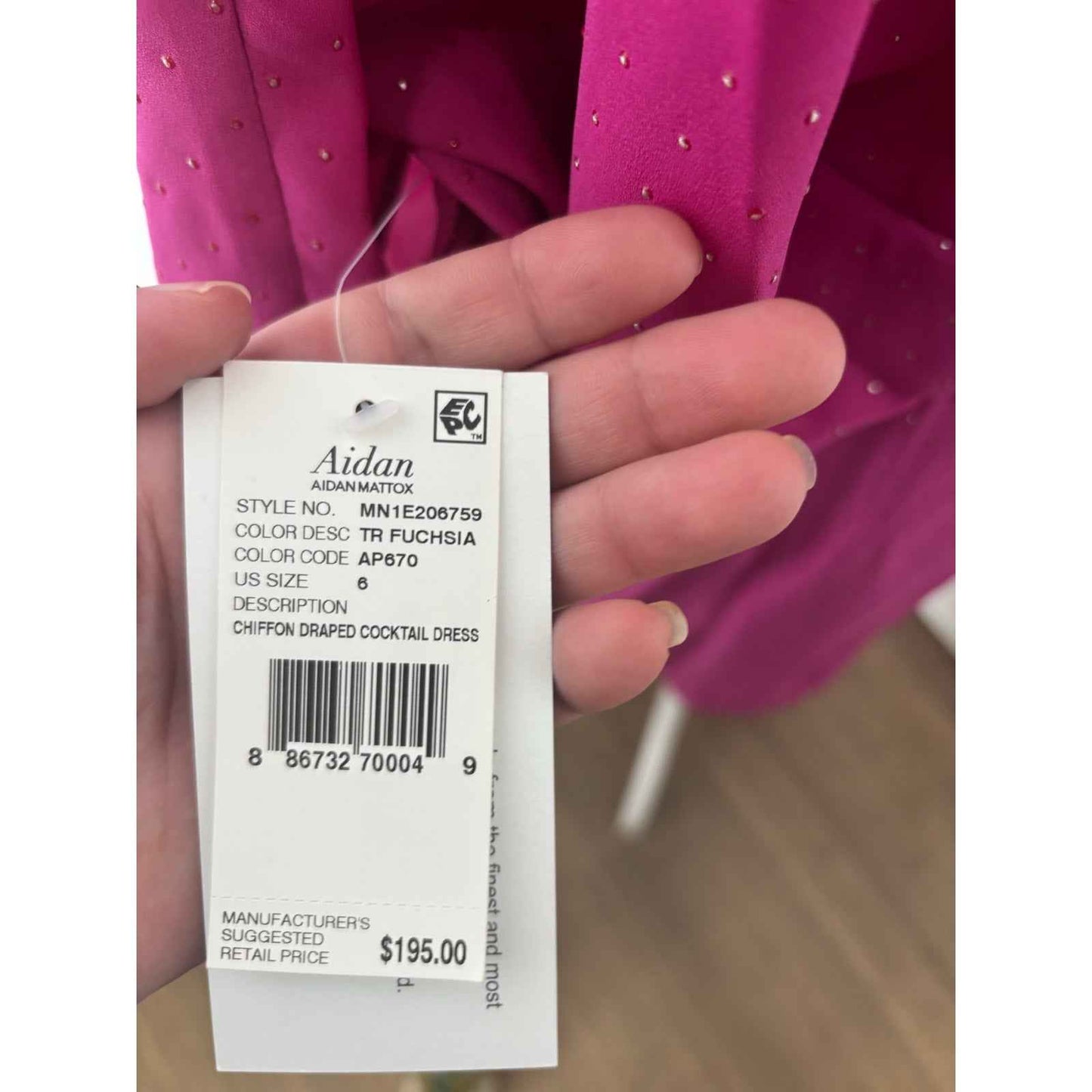 NWT Aidan by Aidan Mattox Fushia Draped Cocktail Dress Sz 6