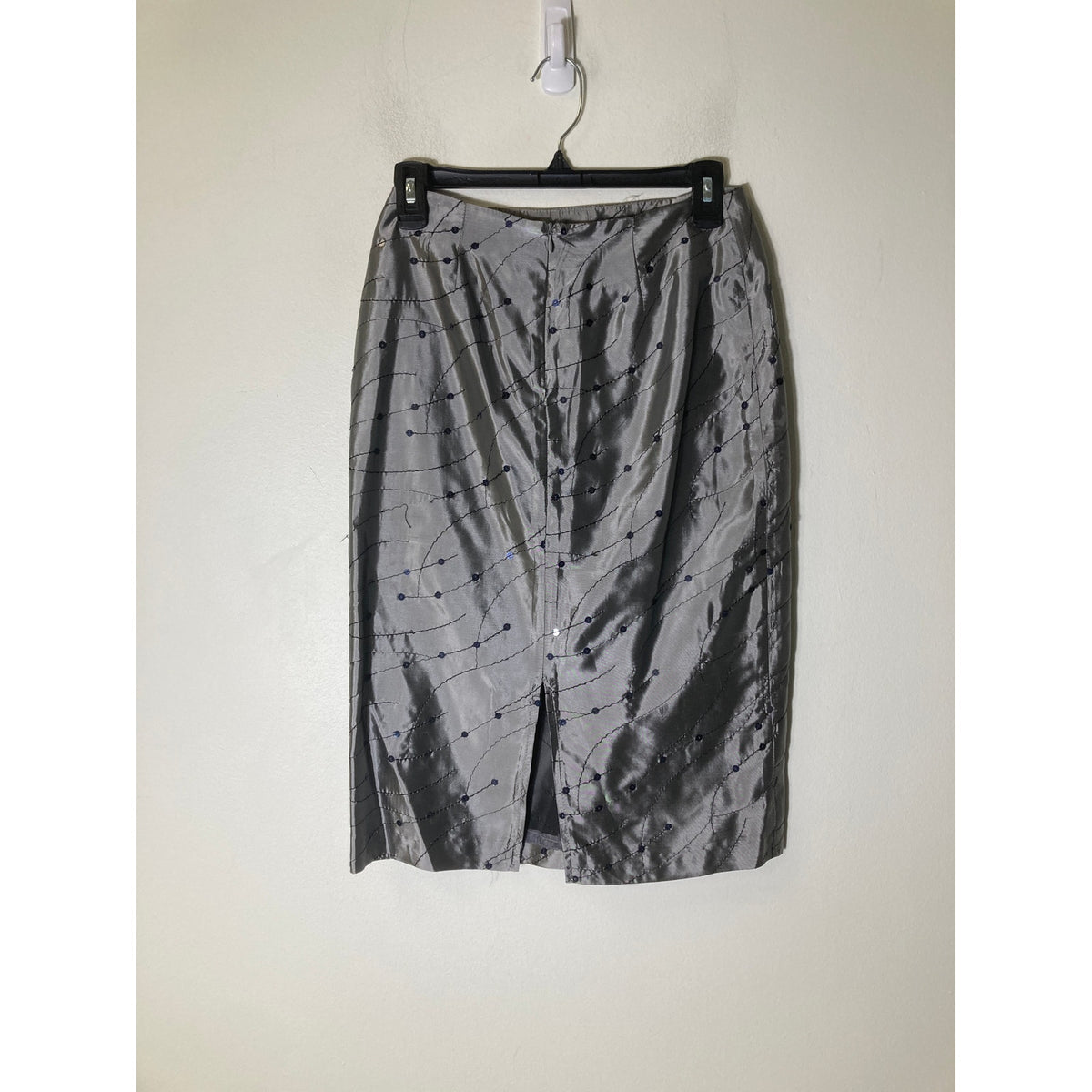 Emma Black Silver Midi Pencil Skirt with Sequin Detailing Sz 6