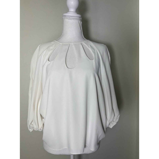 Amanda Uprichard White 3/4 Sleeve Blouse with Chest Cut Outs Sz M