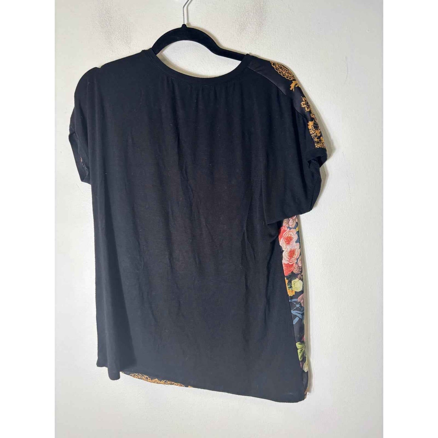 Peck and Peck Black Mixed Media Floral Print Cap Sleeve Top Sz Small