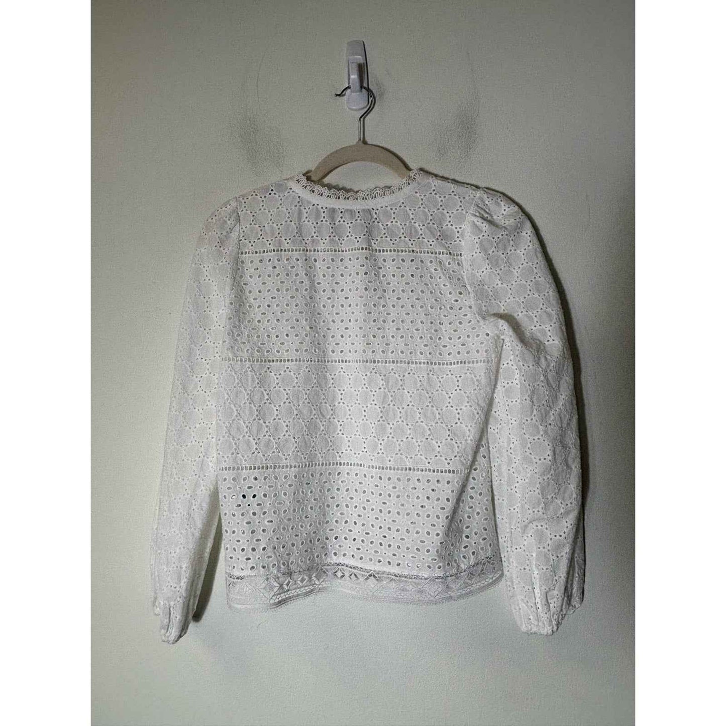 J. McLaughlin White Eyelet Long Sleeve Button Up Cotton Shirt Sz XS