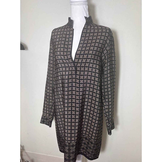Vince Black and Tan Print Silk Shift Dress Sz 4