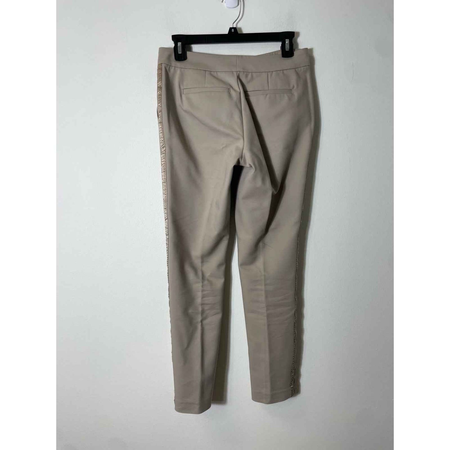 Ecru Taupe Flat Front Pants With Gold Side Strip Detail Sz 2