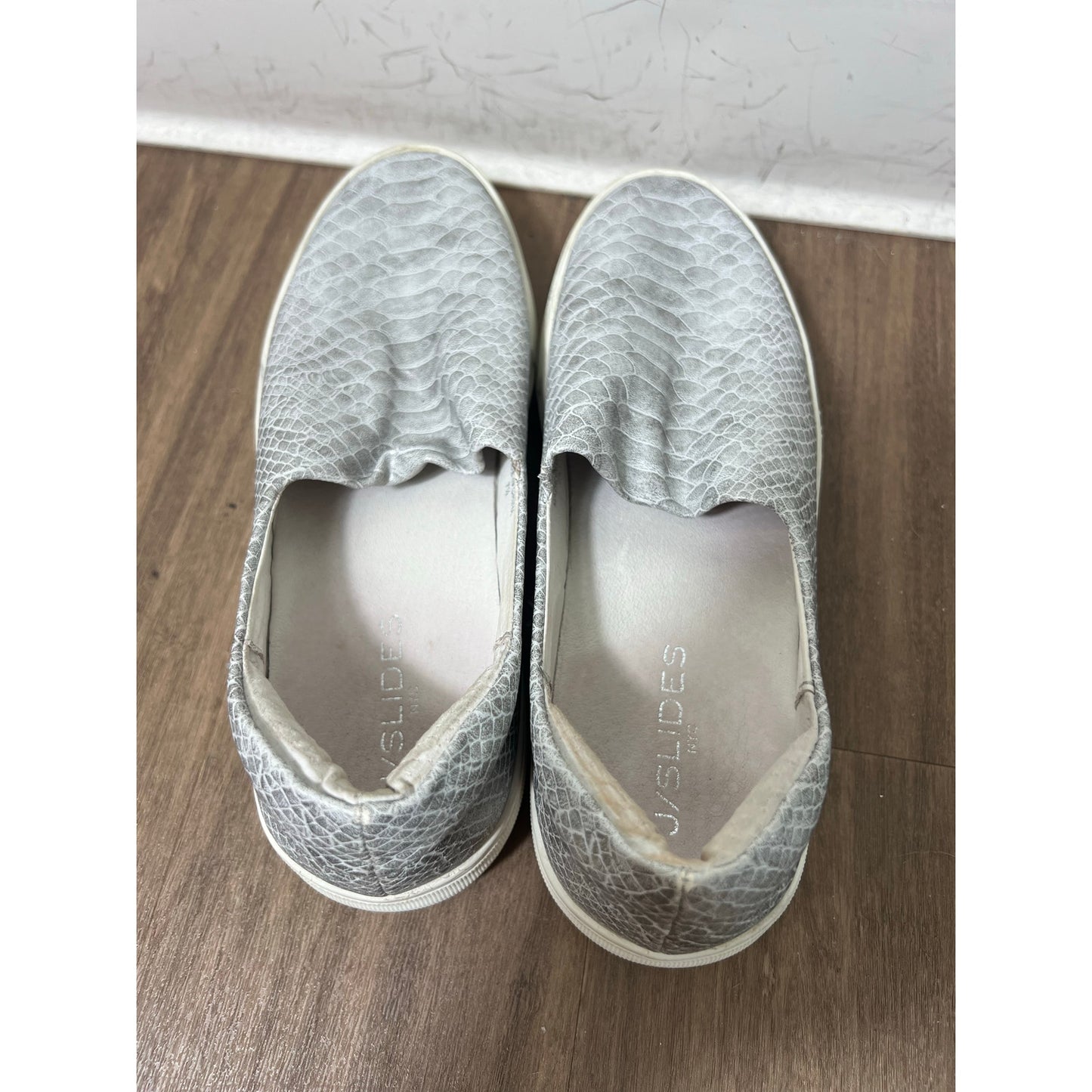 J/Slides Silver Snake Skin Slip On Sneakers Sz 7.5