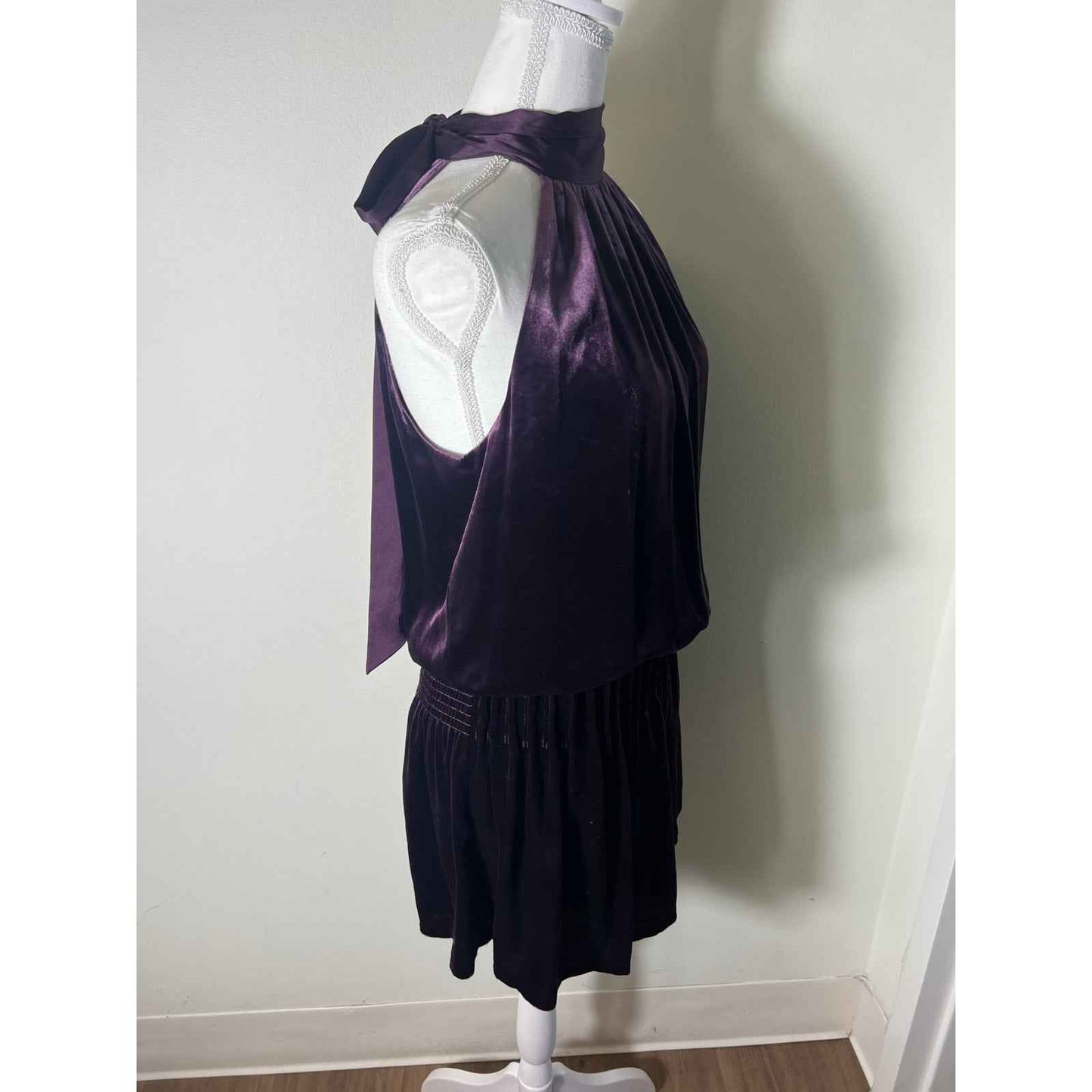 Ramy Brook Purple Velvet Halter Neck Dress Sz S