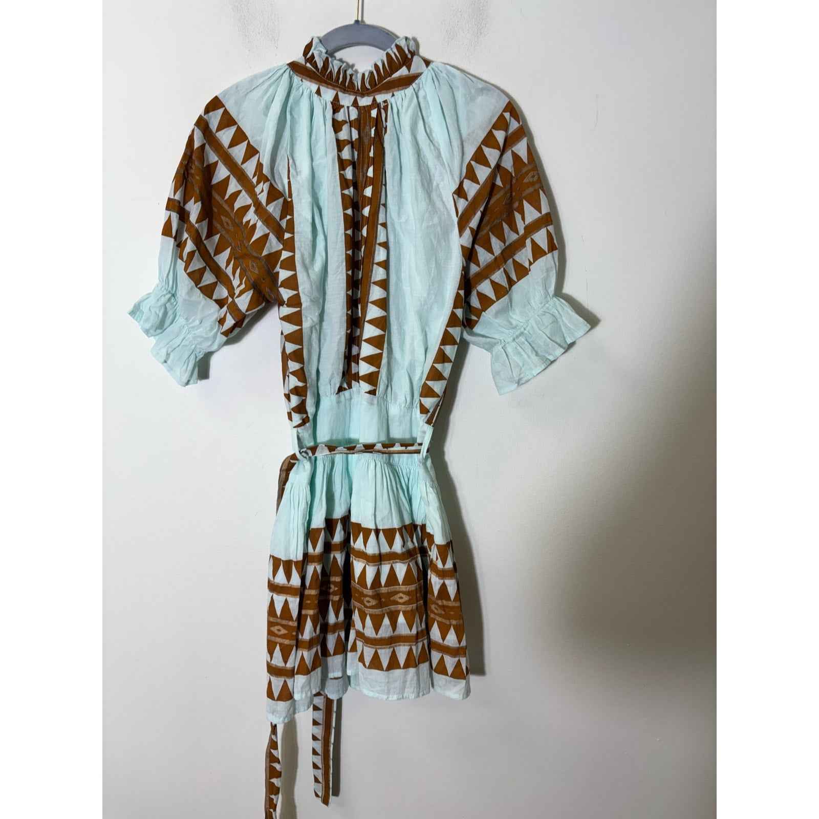 Guadalupe Teal Blue Half Sleeve Cotton Mini Dress Sz XS