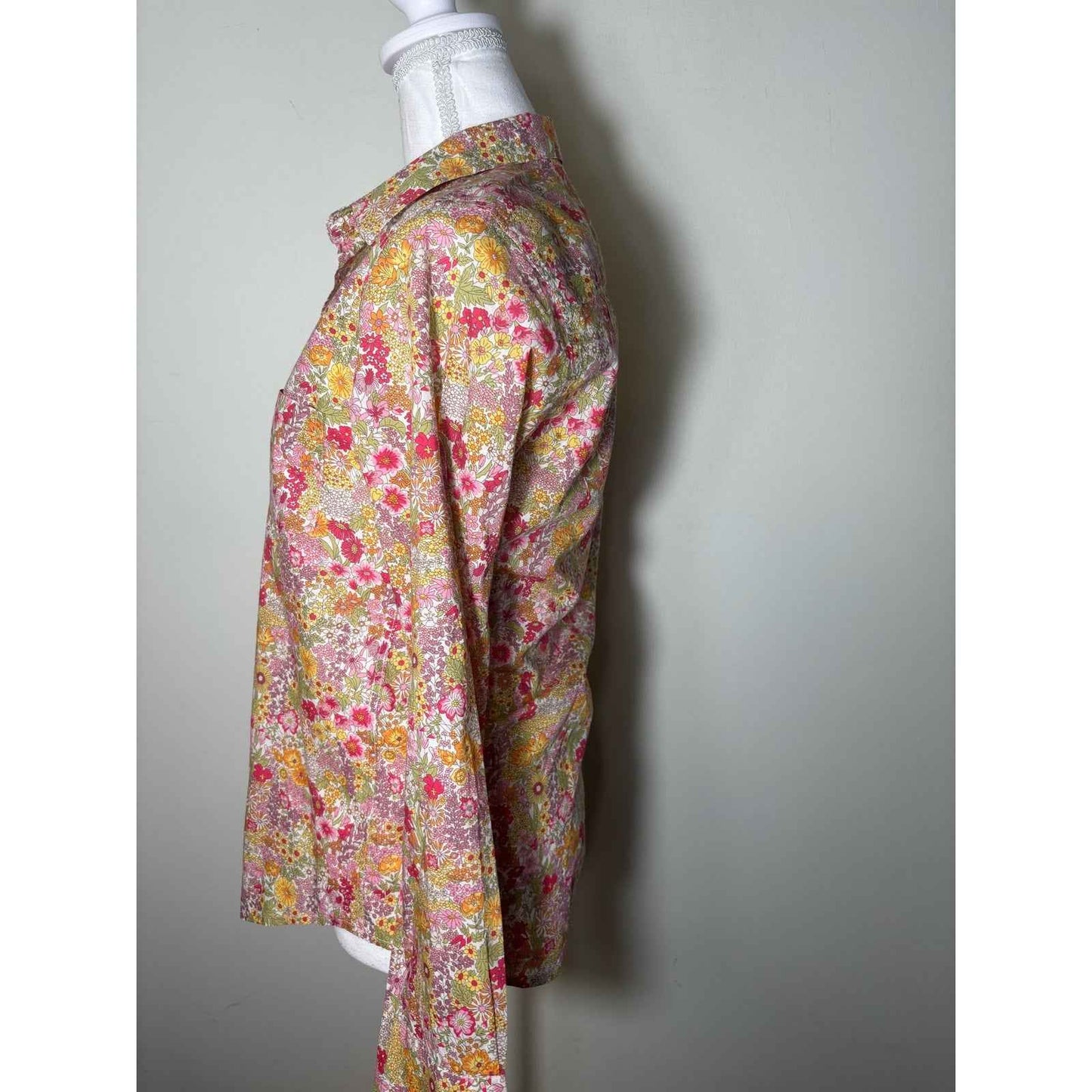 Frank & Eileen Pink Floral Long Sleeve Cotton Button Down Shirt Sz XS