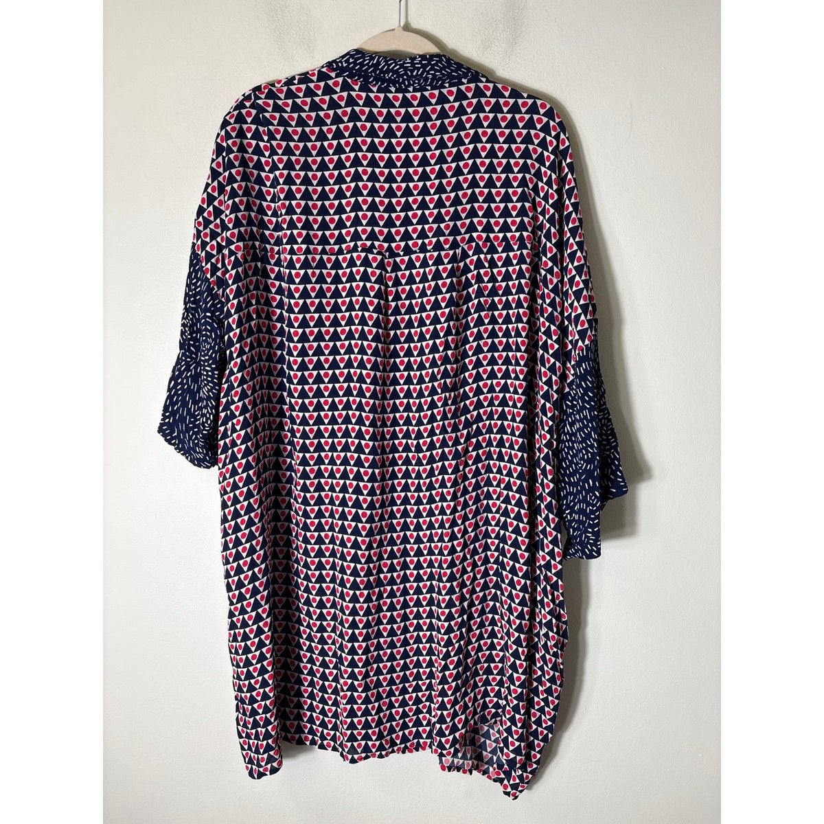 Ava & Orla Navy Red Dot Short Sleeve Button Up Knee Length Dress Sz 48