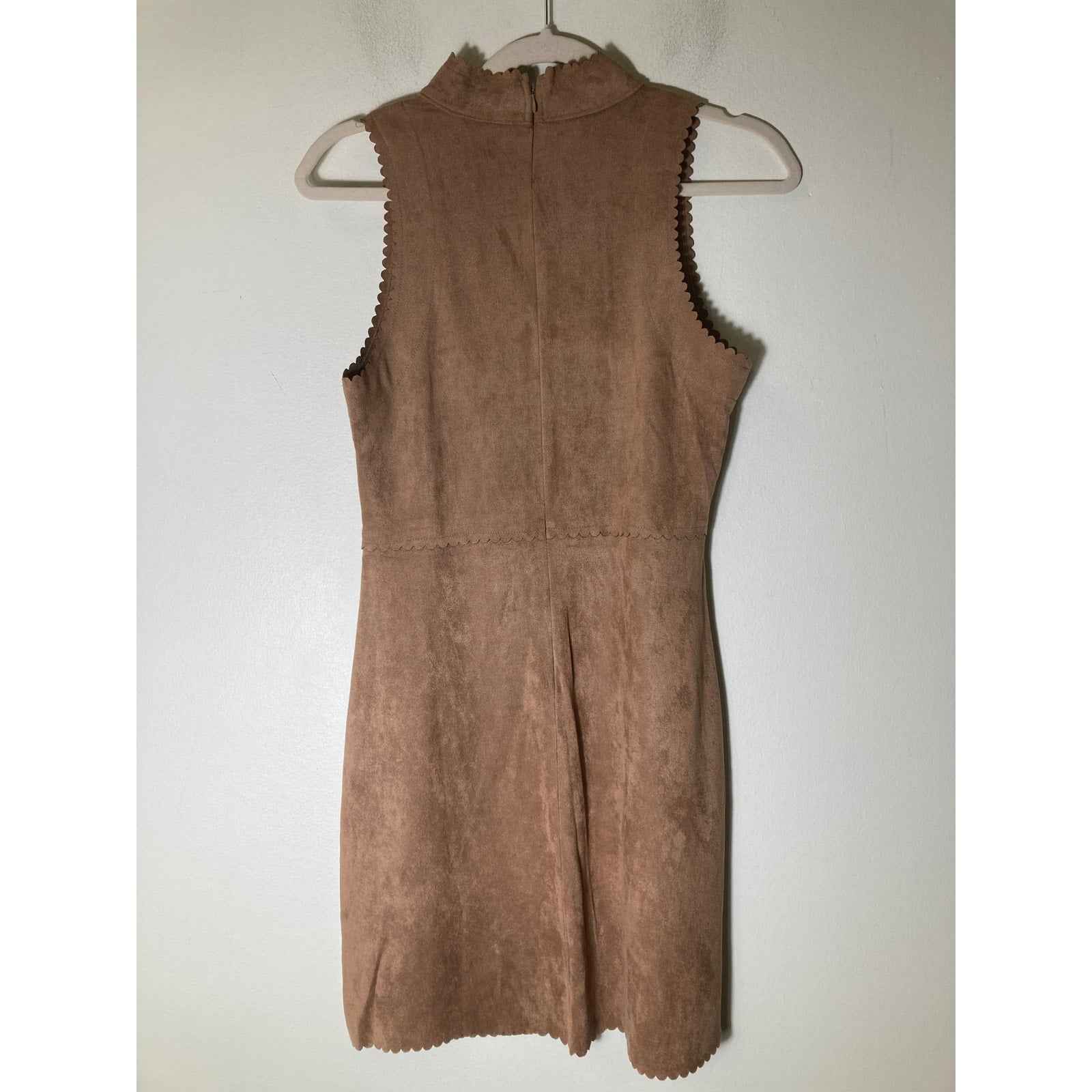 Soprano Brown Faux Suede Sleeveless Knee Length Sheath Dress Sz S/M