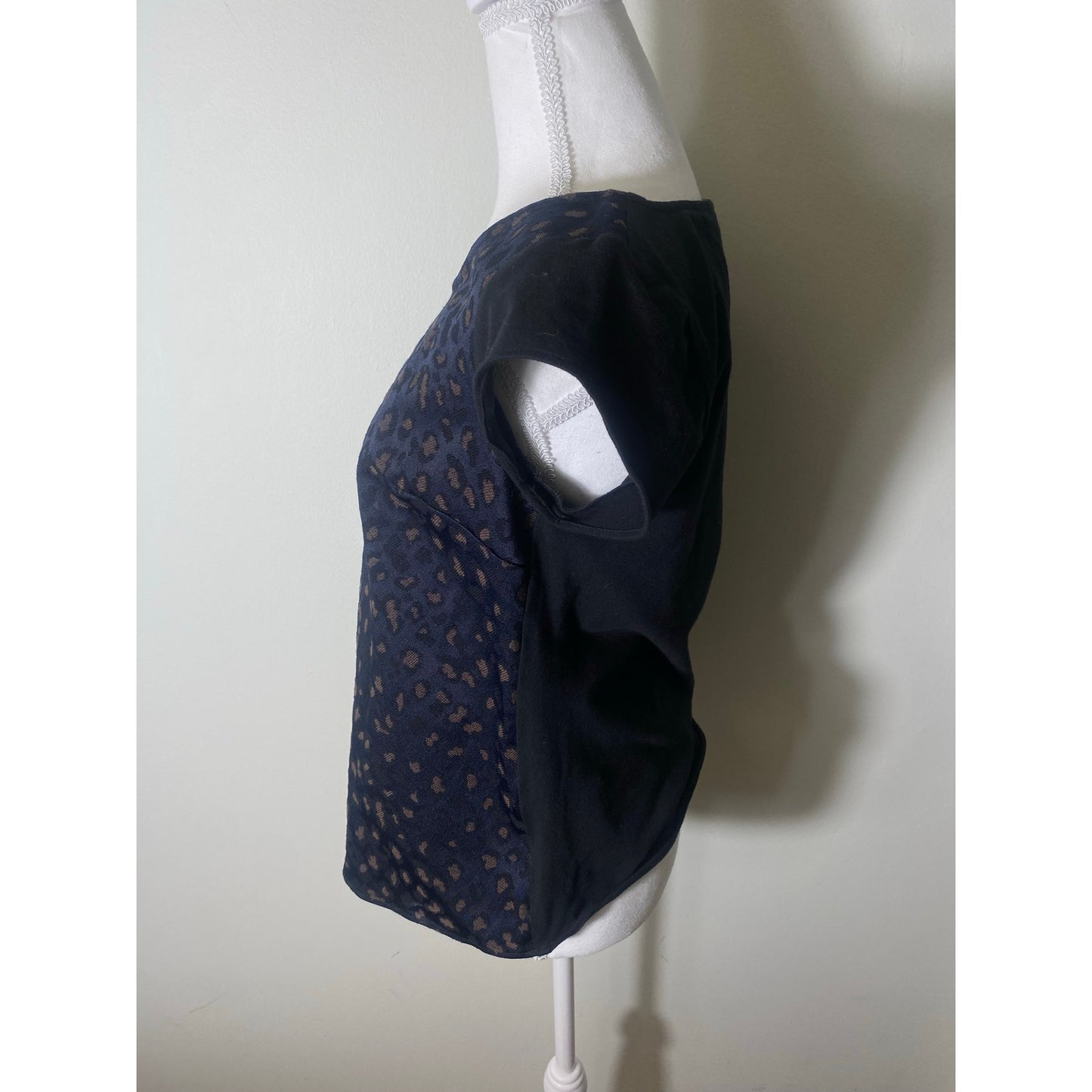 by Smith New York Navy Blue Cheetah Cap Sleeve Mixed Media Sz XS