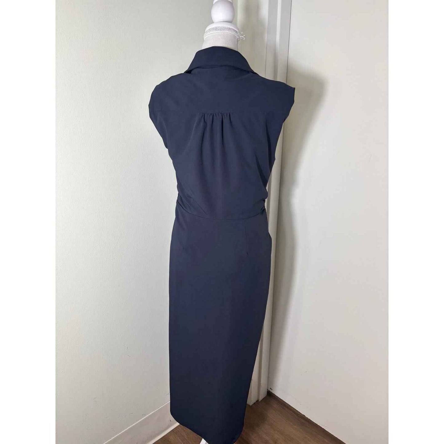 Cinq a Cept Black Sleeveless Button Up Ruched Midi Dress Sz 6