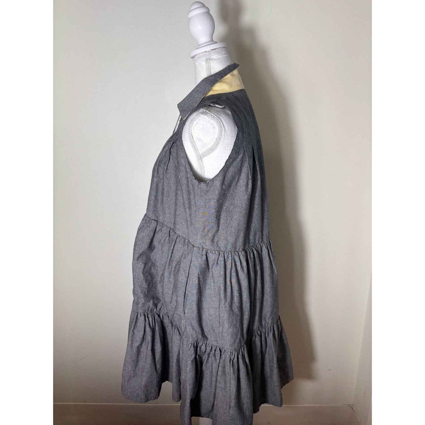 Buru Gray and Black and White Stripe Reversible Sleeveless Tiered Mini Dress Sz