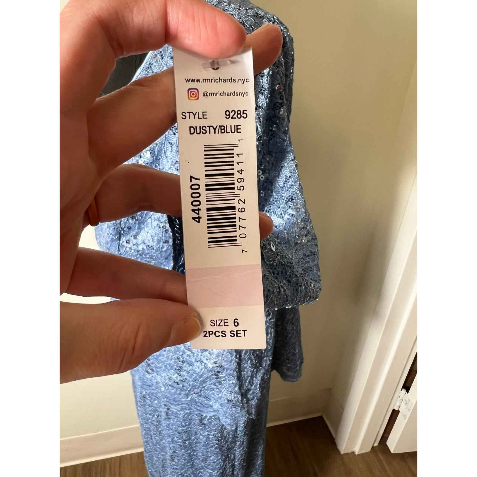 R&M Richards Dusty Blue Lace/sequin form gown and Jacket. NEW Sz 6