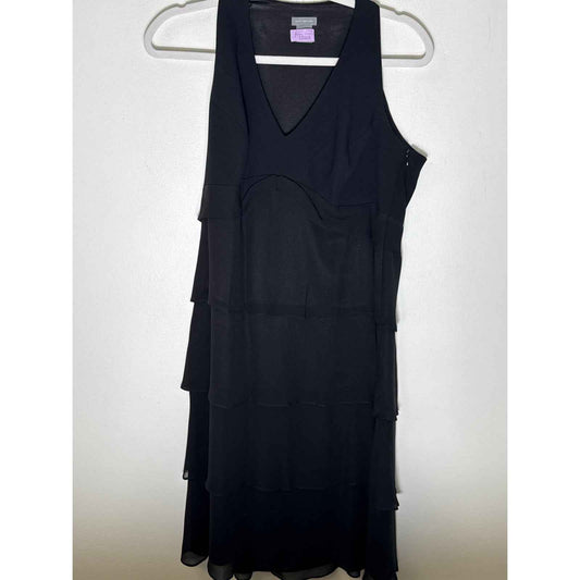 Ann Taylor Black Sleeveless V-Neck Layered Ruffle Dress Sz 12