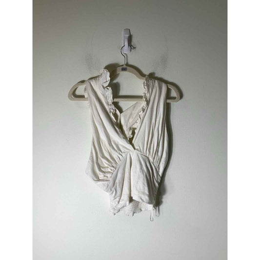 Anthropologie Off White Cotton Smocked Ruffled Backless Top Sz S
