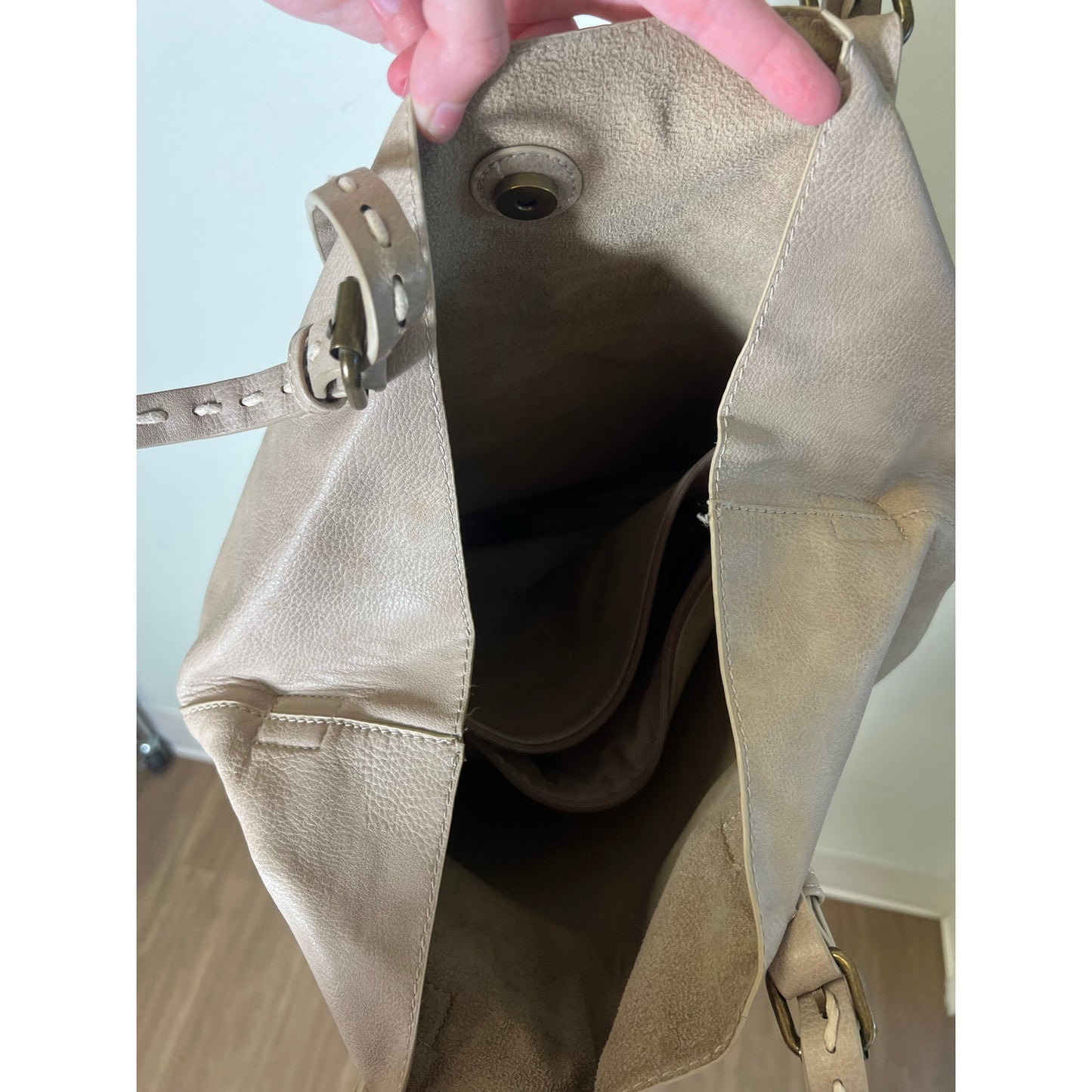 Taupe Colored Leather Shoulder Bag