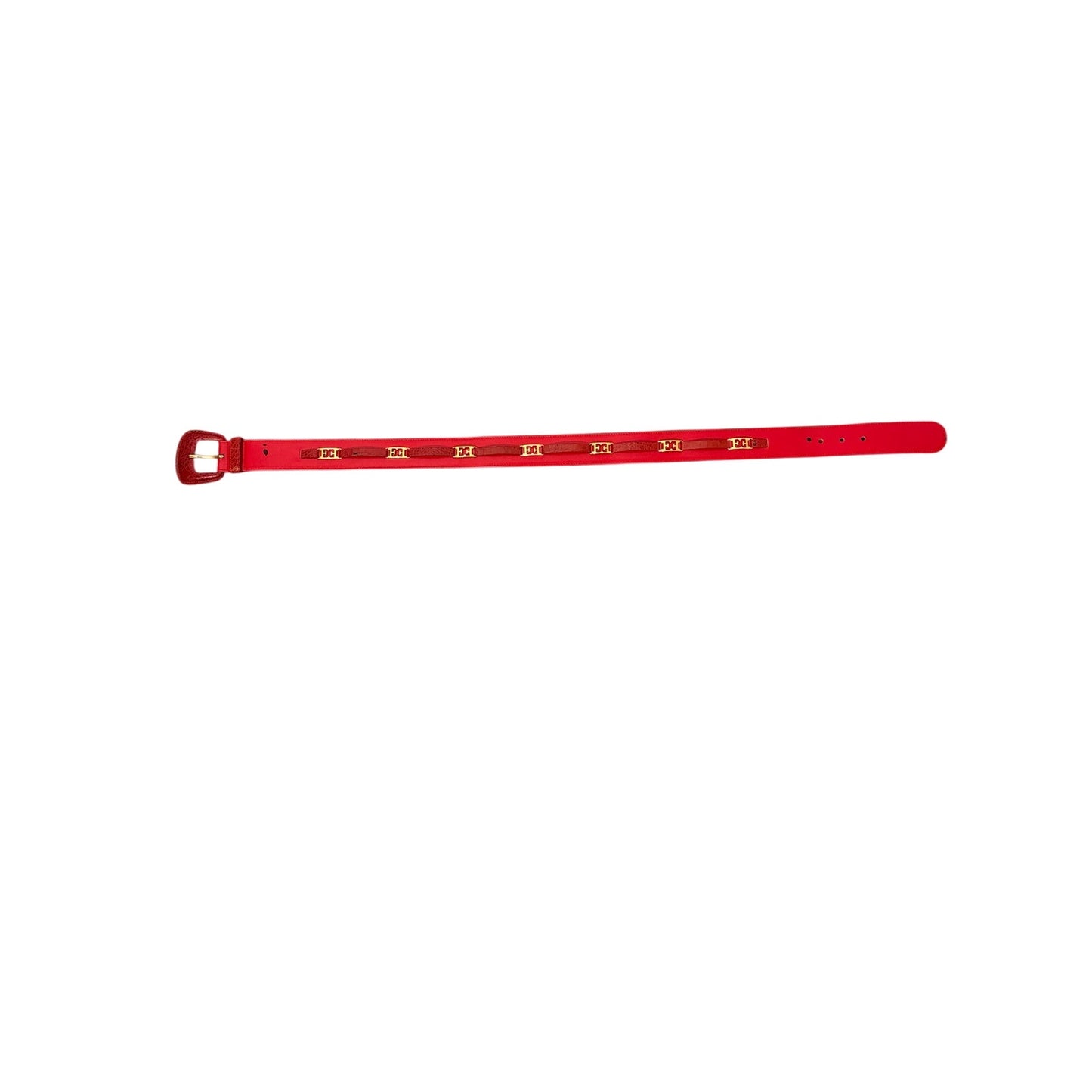Vintage Escada Red Belt with Gold Metal "E" Logo 38"