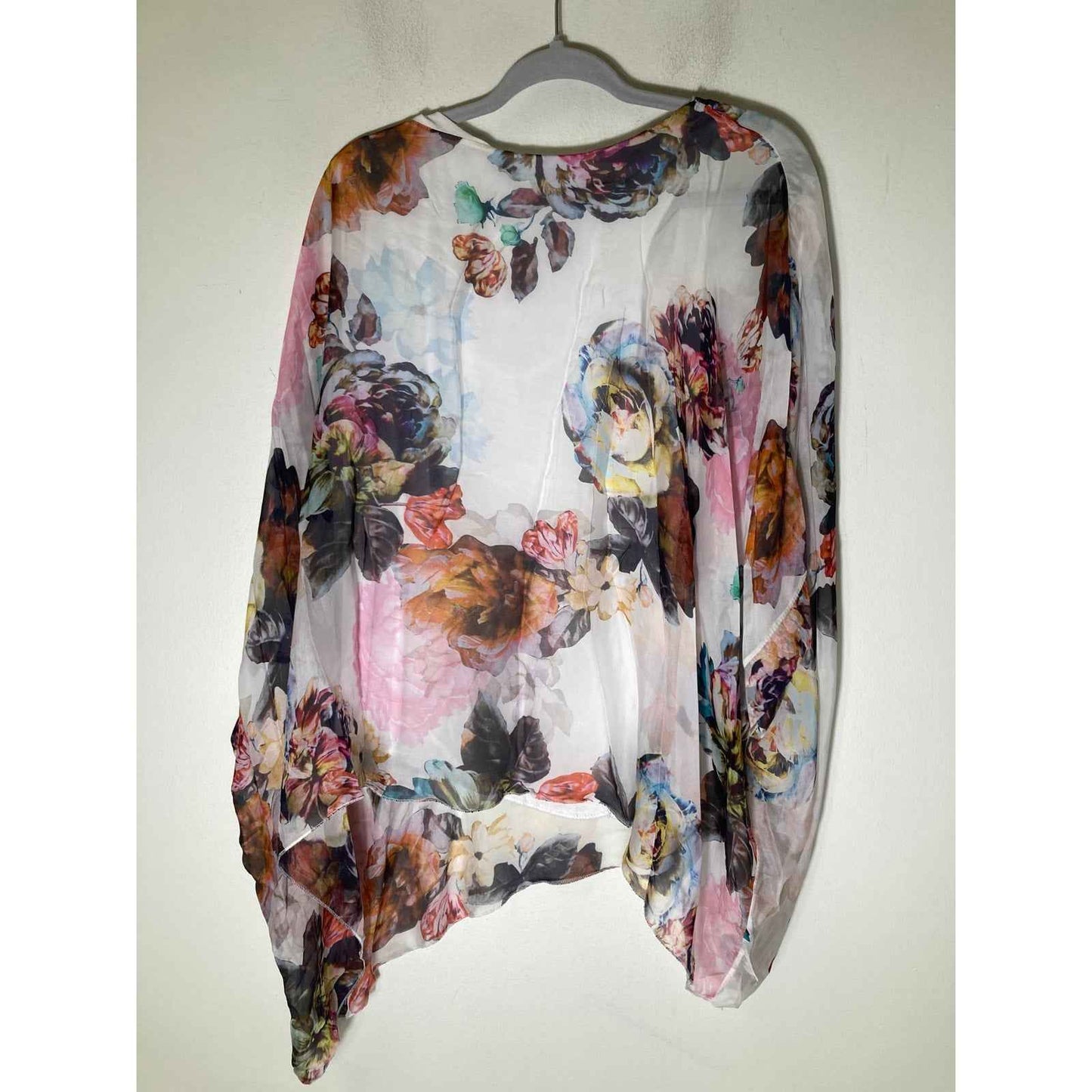 Tempo Paris Multicolor Floral Poncho Style Flowy Top Sz S