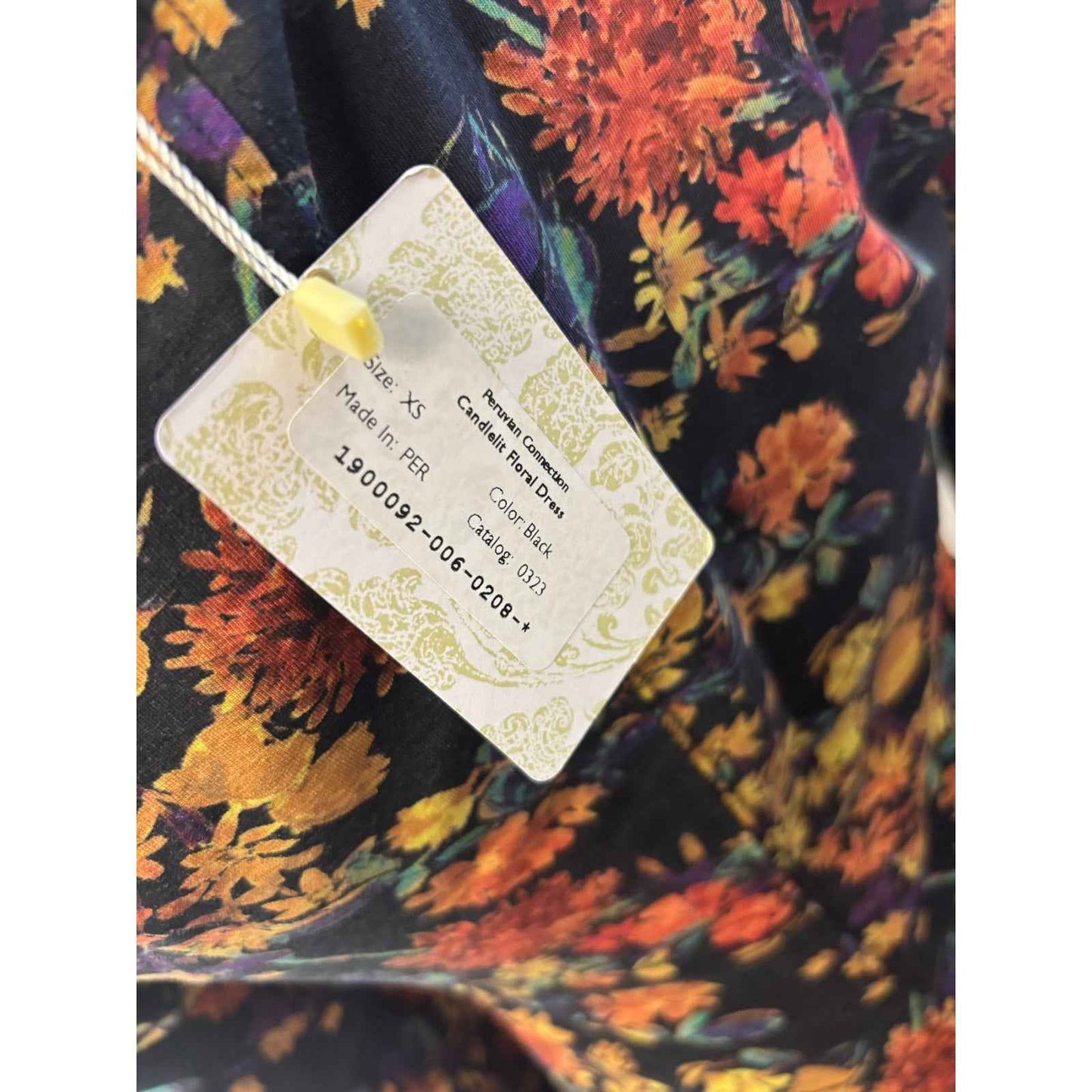 NWT Peruvian Connection Black Long Sleeve Candlelit Floral Maxi Dress Sz XS