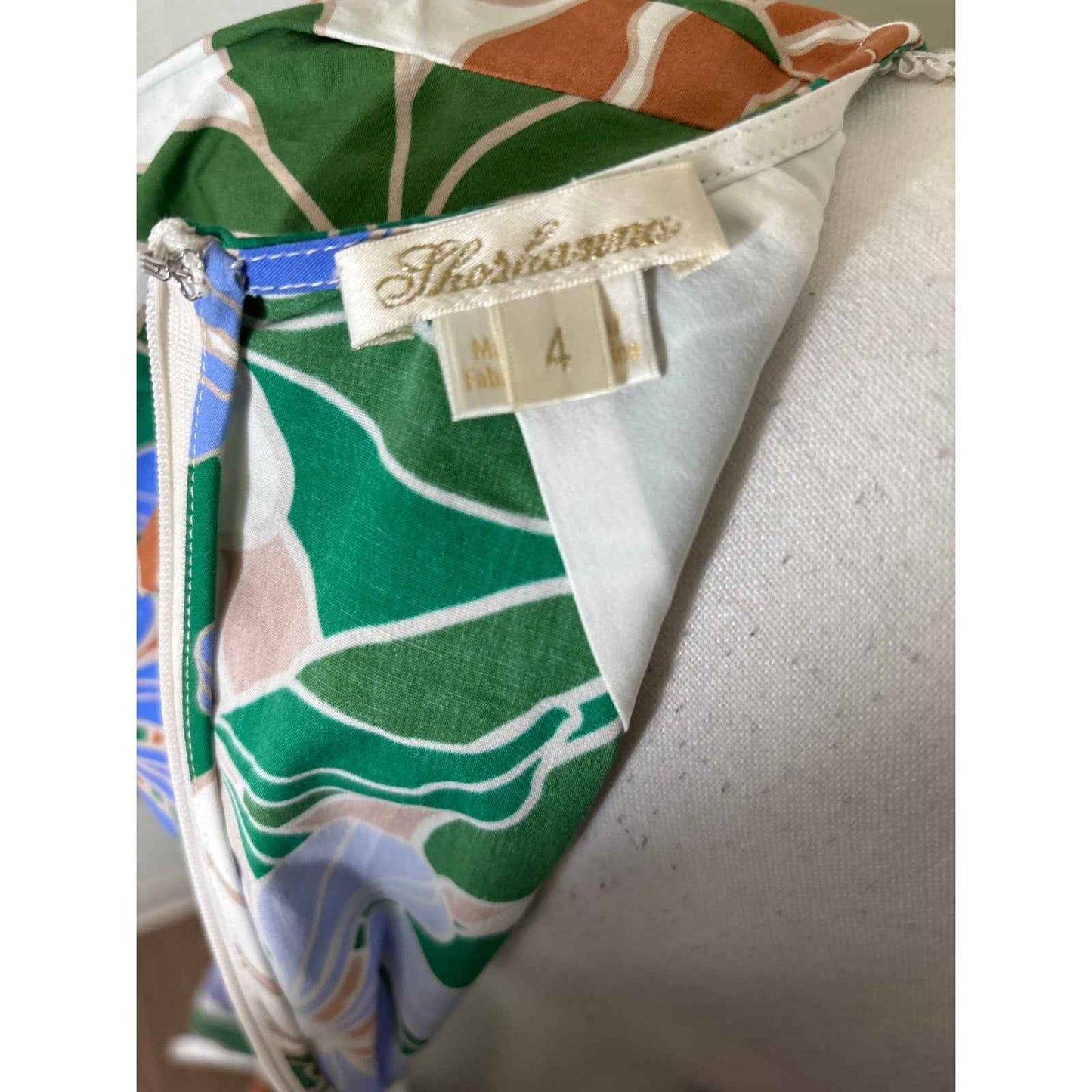 Shoshanna Green Tropical Print Puff Sleeve Cotton V-Neck Maxi Dress Sz 4