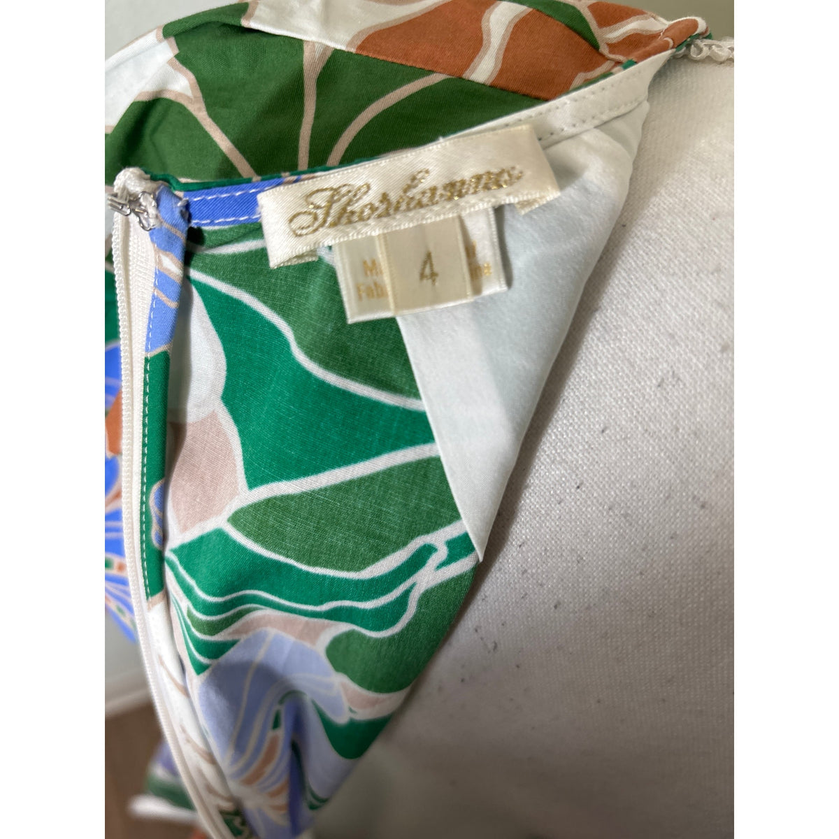 Shoshanna Green Tropical Print Puff Sleeve Cotton V-Neck Maxi Dress Sz 4