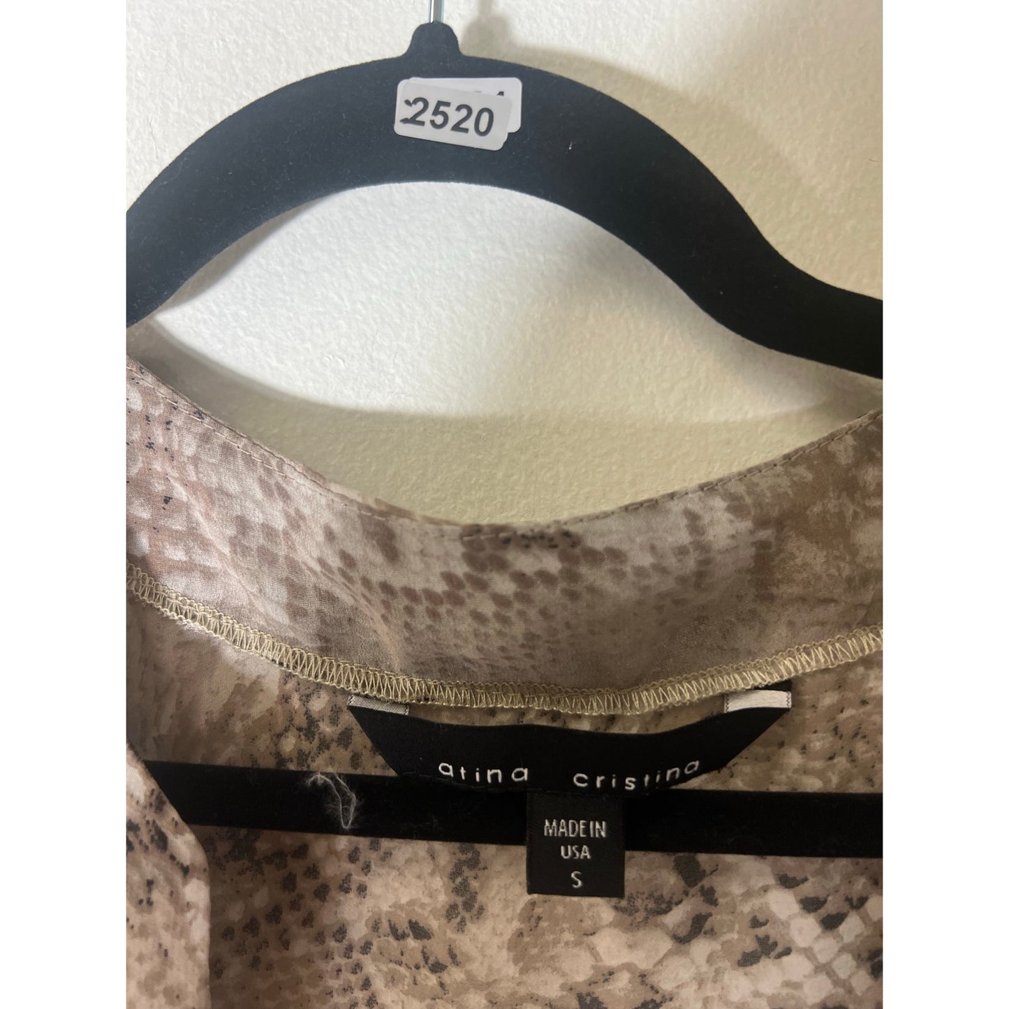 Atina Cristina Grey Black Snakeprint Long Sleeve Top Sz S