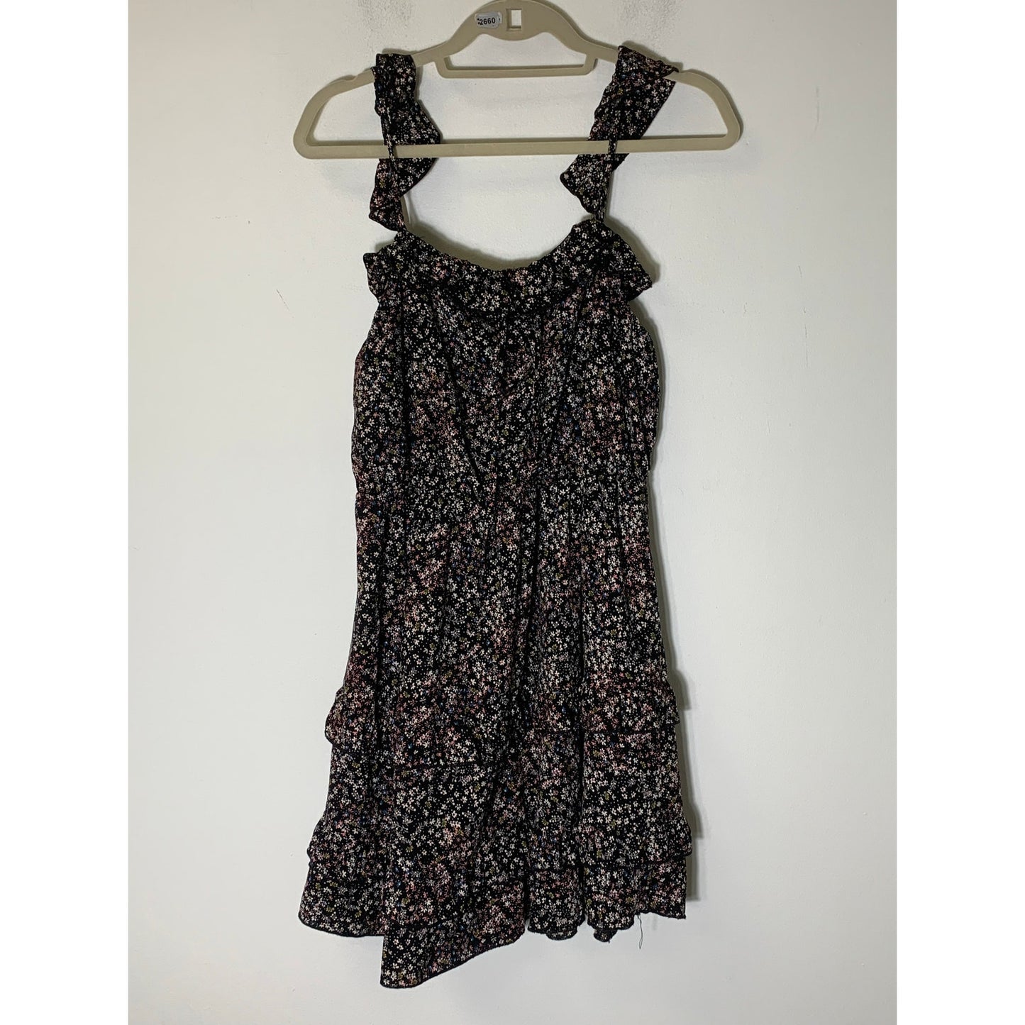 The Pants Store Black Floral Ruffled Mini Dress Sz M