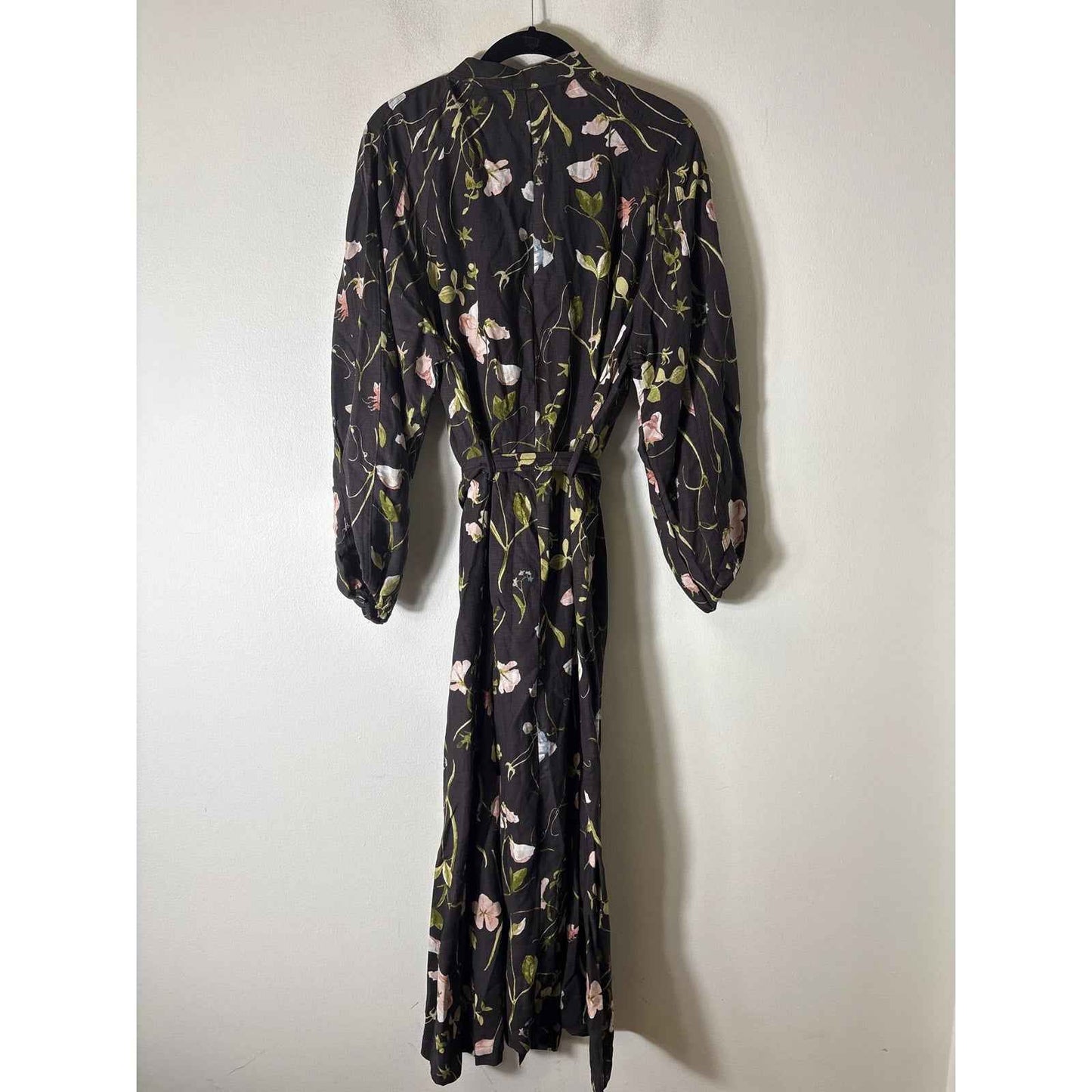 NWT H&M Brown With Florals Linen Blend Button Up Maxi Dress Sz L