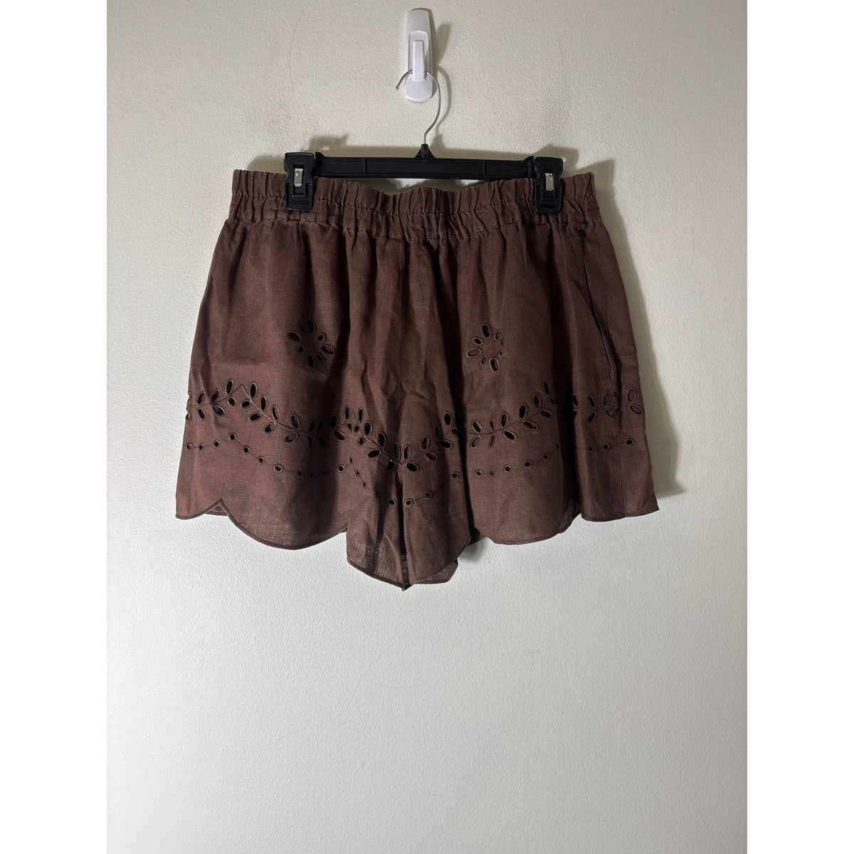 Oroton Brown High Waisted Eyelet Cotton Shorts Sz 12