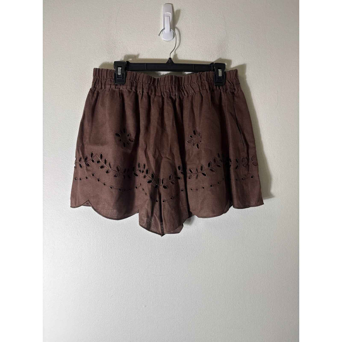 Oroton Brown High Waisted Eyelet Cotton Shorts Sz 12