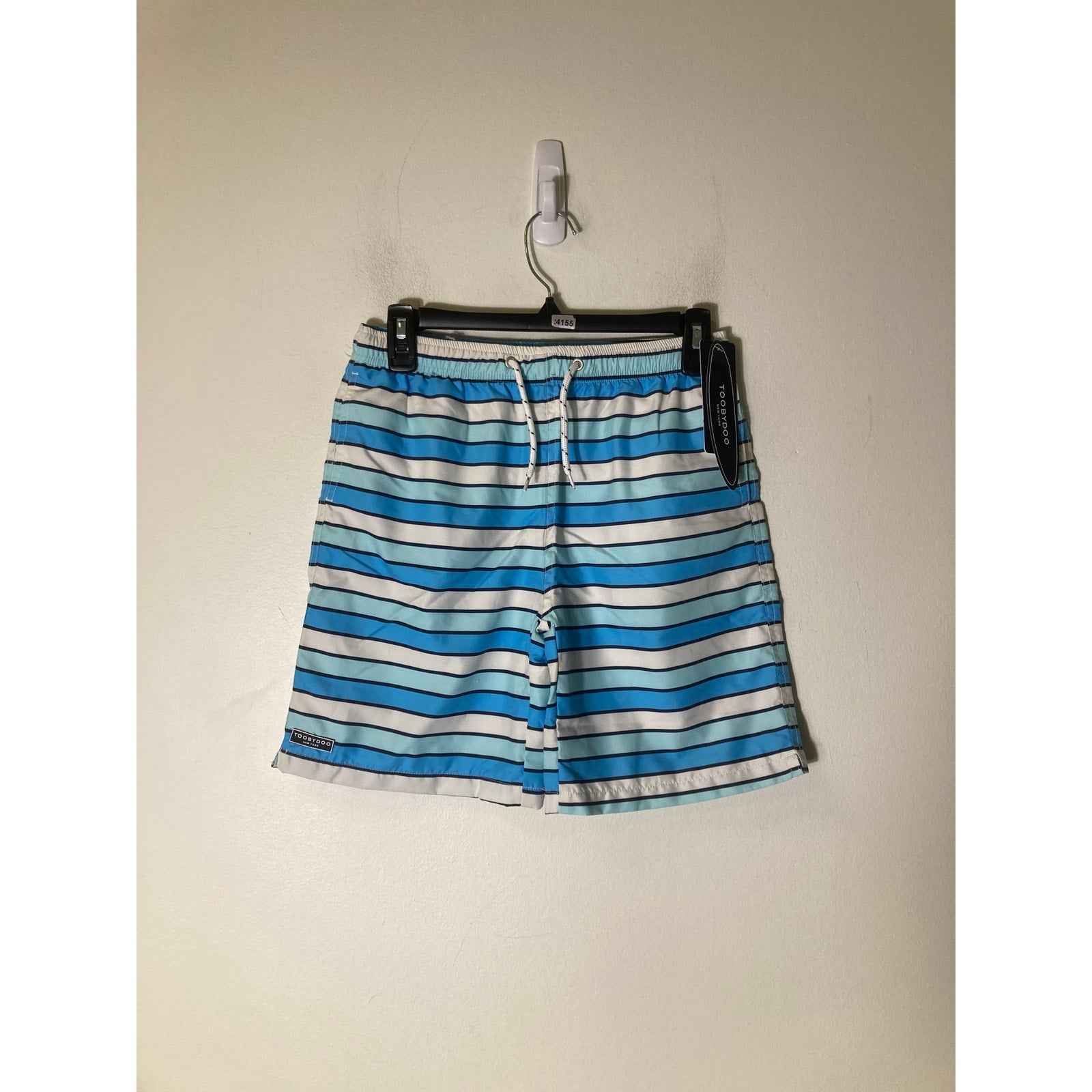 Boy's NWT Toobydoo Blue and White Stripe Swim Trunks Sz 13/14 years