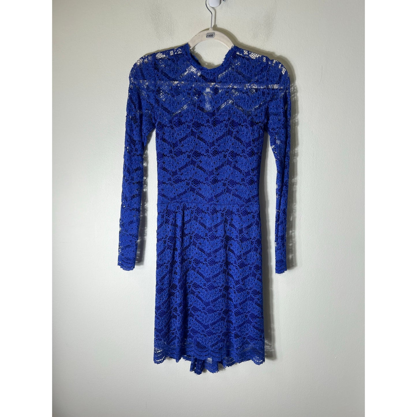 Alexie Blue Lace Long Sleeve Knee Length Dress Sz M